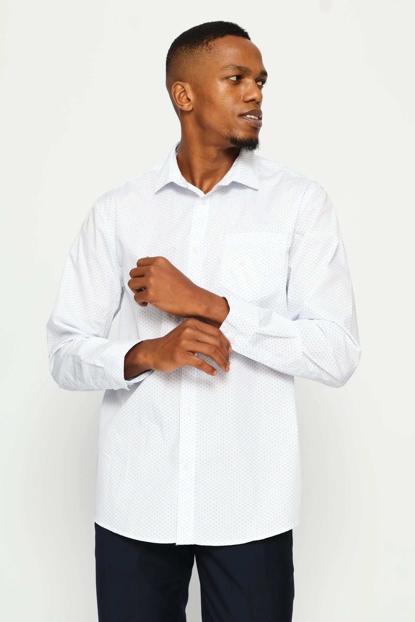 Regular Double Spot Printed Shirt - White/Light Blue - Image 3