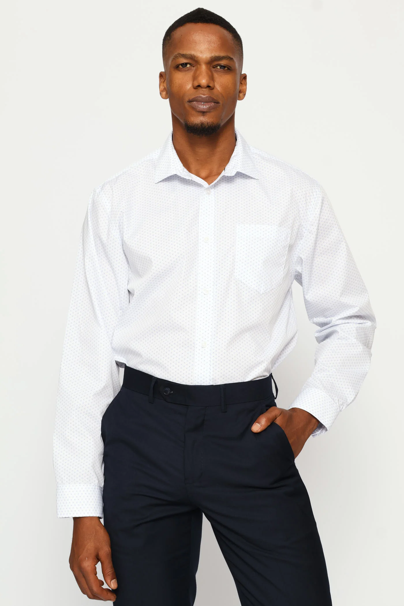 Regular Double Spot Printed Shirt - White/Light Blue - Image 5