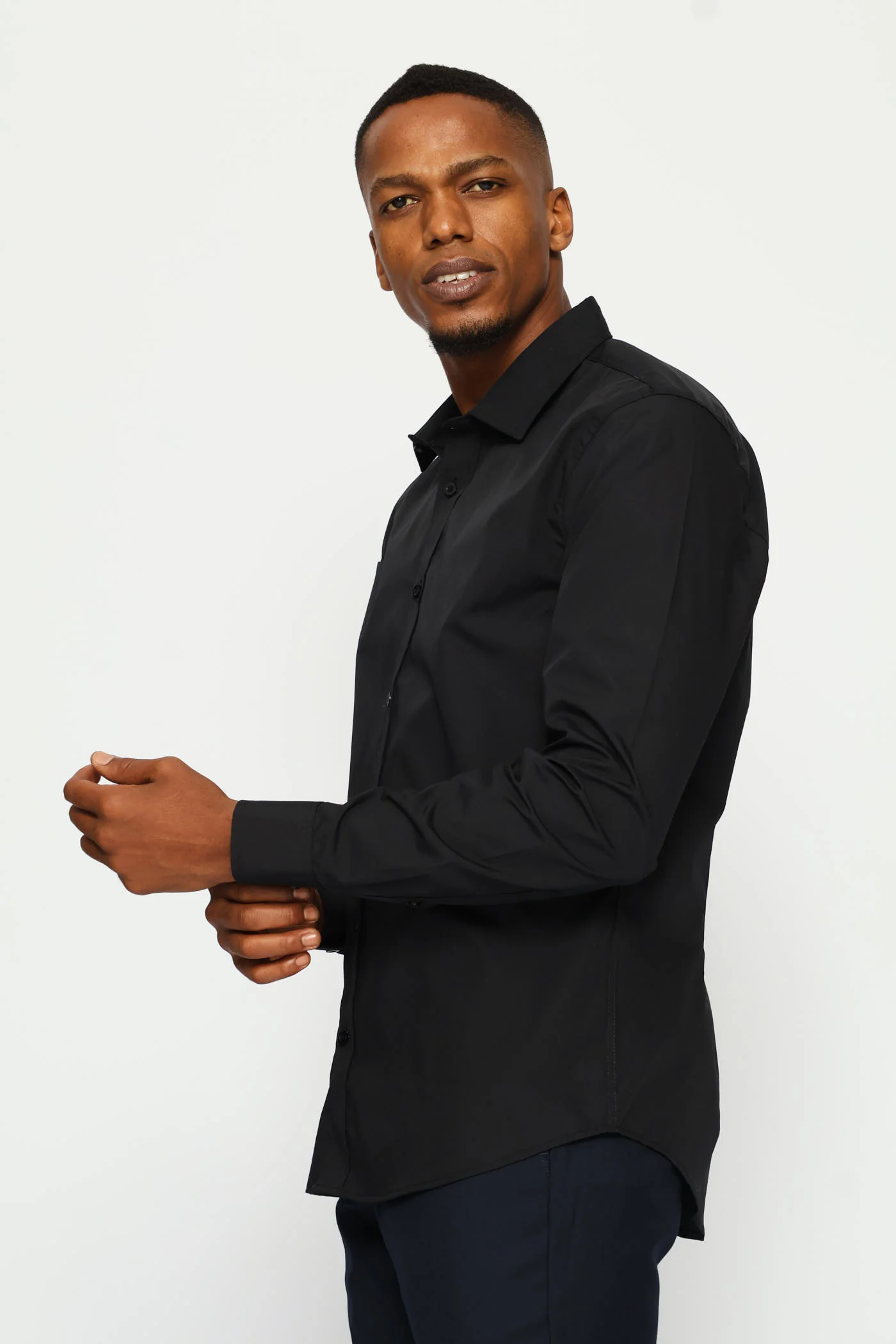 Regular Easy Care Long Sleeve Shirt - Black - Image 3