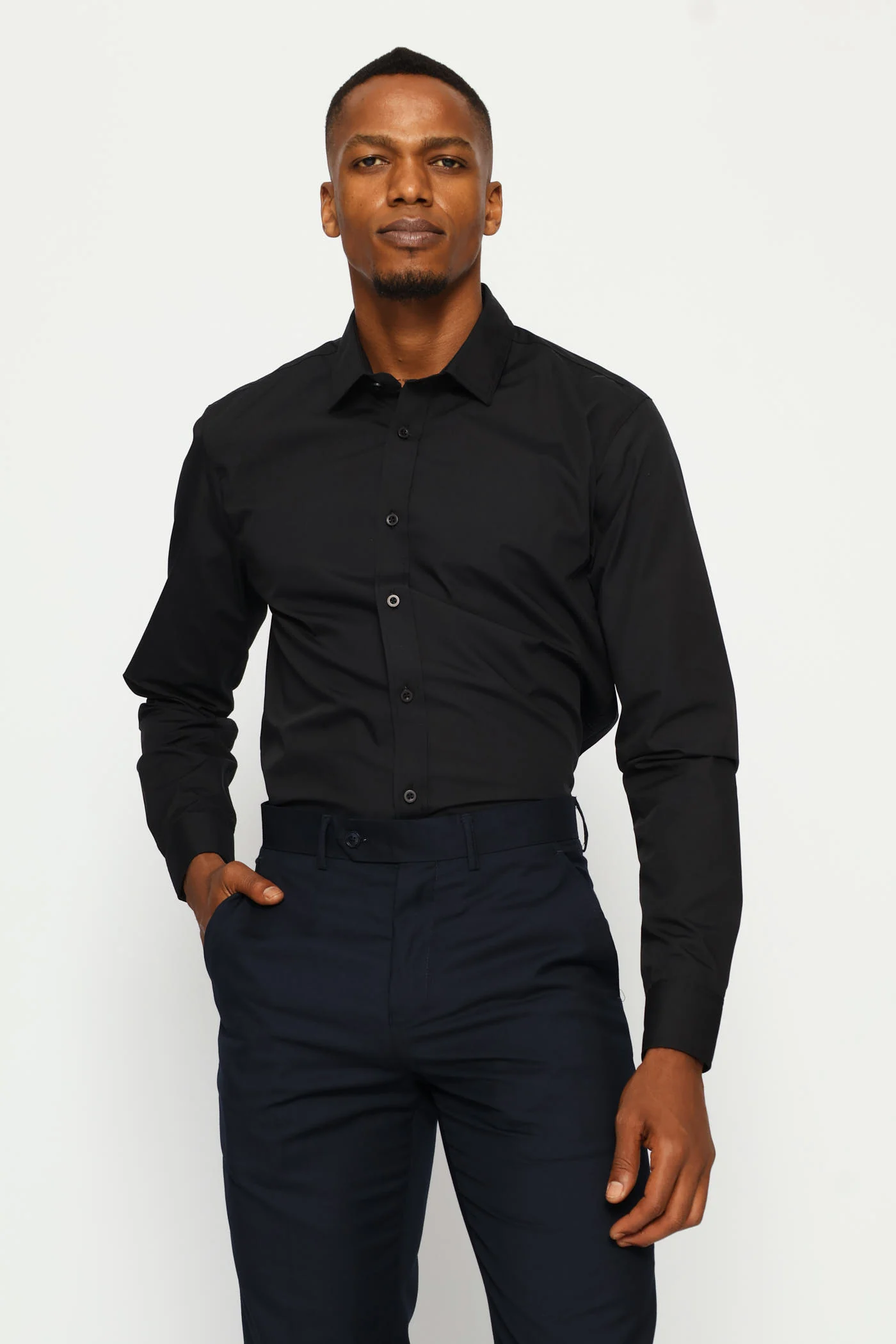 Regular Easy Care Long Sleeve Shirt - Black - Image 5