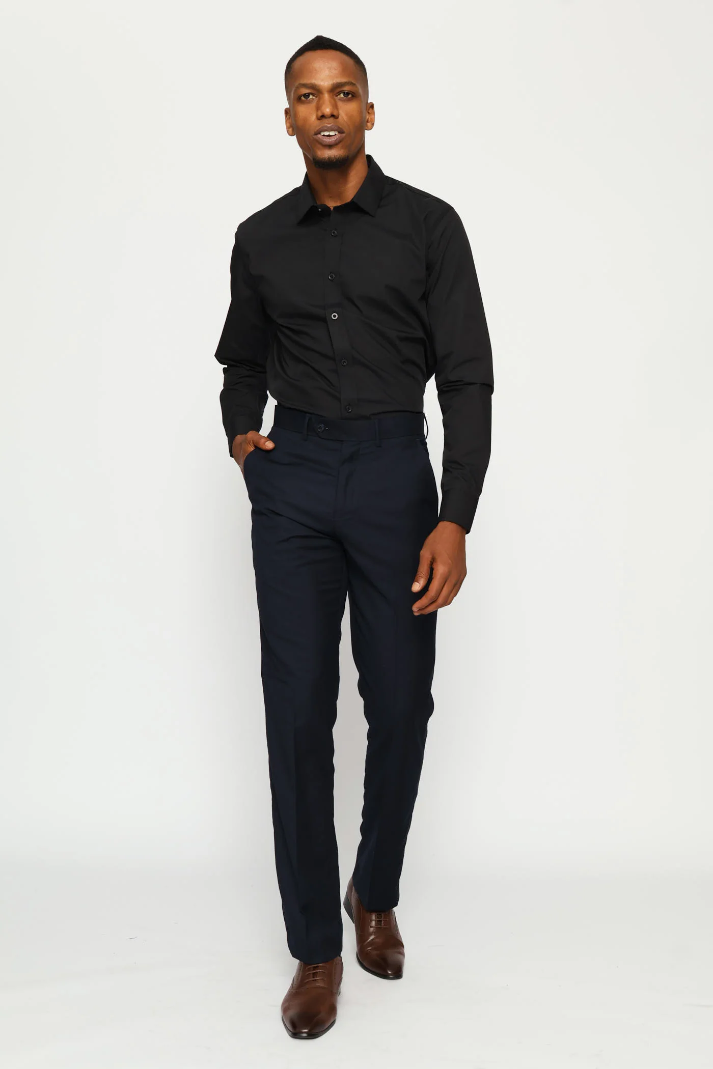 Regular Easy Care Long Sleeve Shirt - Black - Image 6