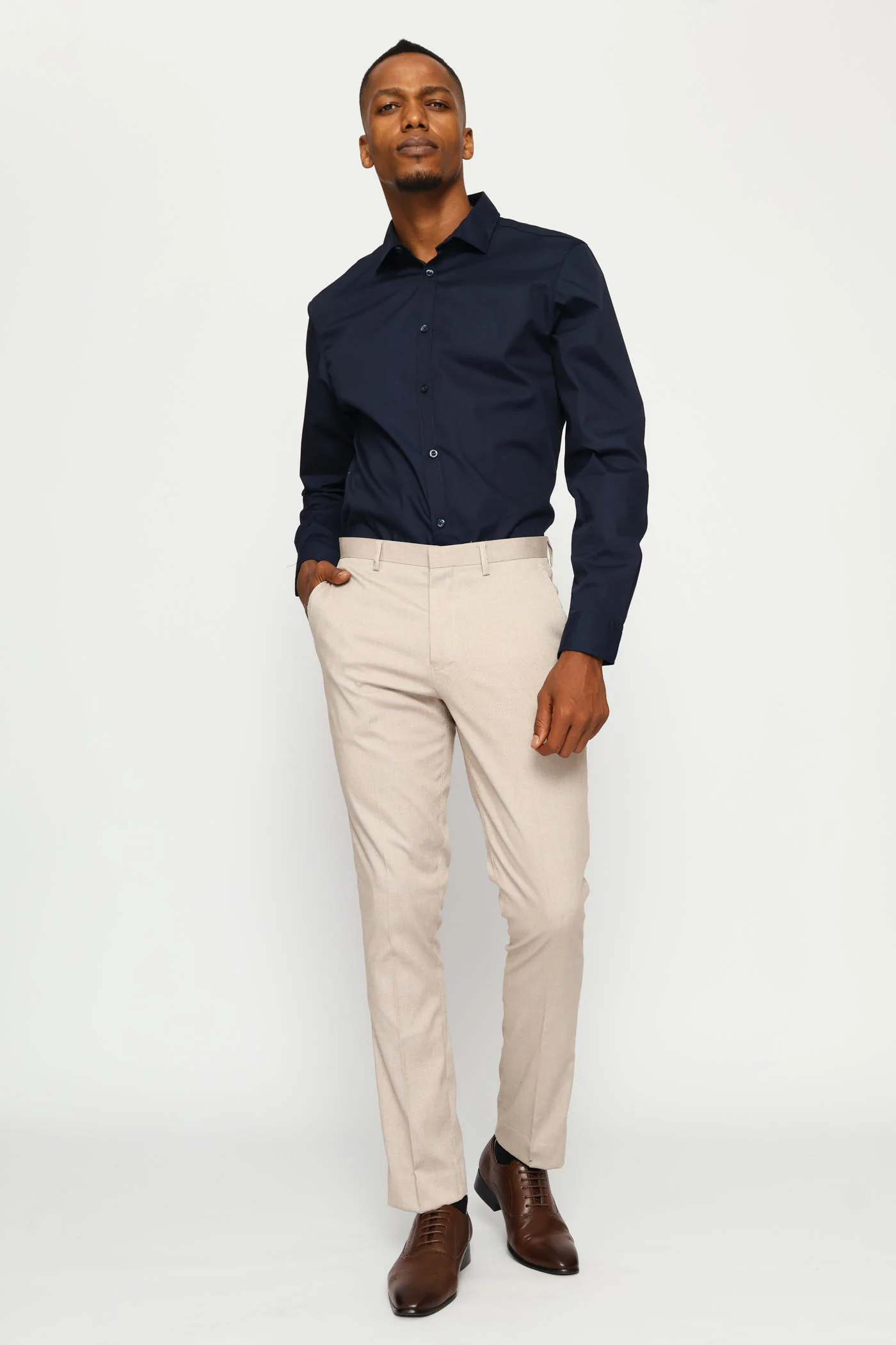 Regular Easy Care Long Sleeve Shirt - Navy - Image 2