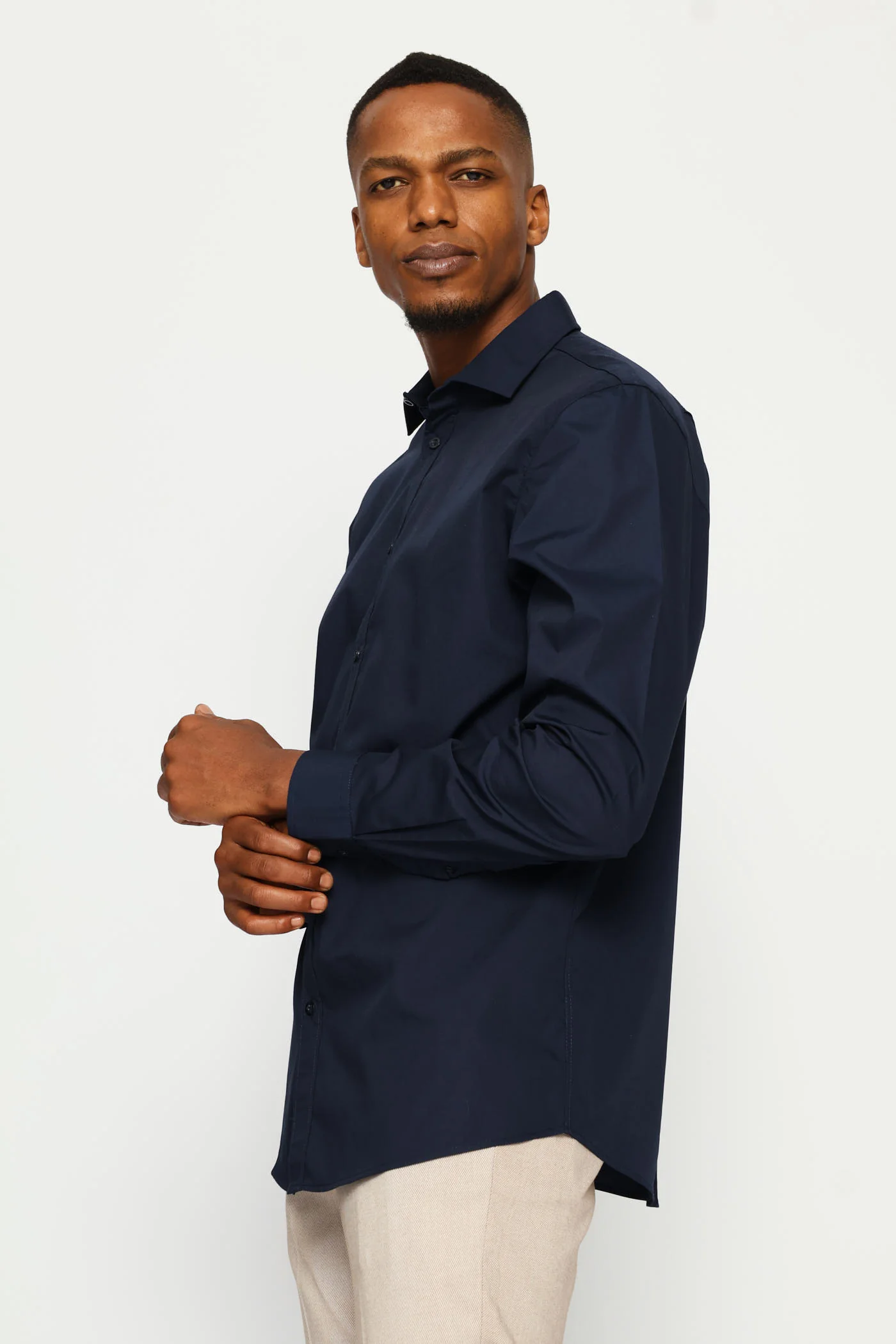 Regular Easy Care Long Sleeve Shirt - Navy - Image 3