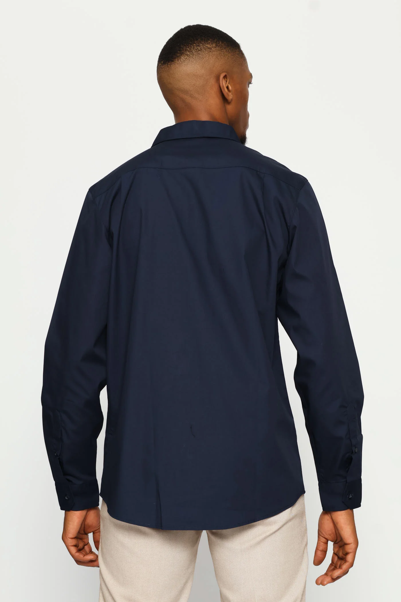 Regular Easy Care Long Sleeve Shirt - Navy - Image 4
