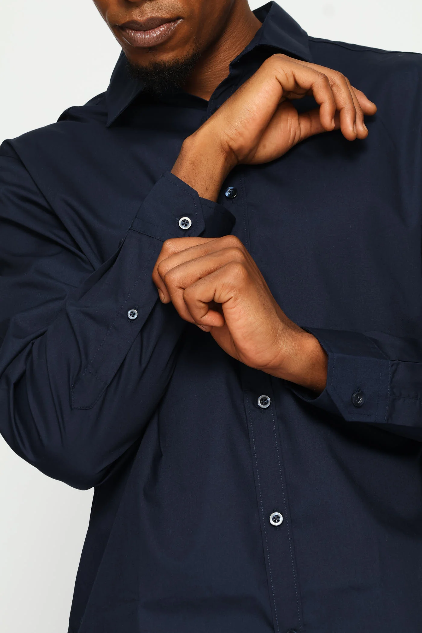 Regular Easy Care Long Sleeve Shirt - Navy - Image 5