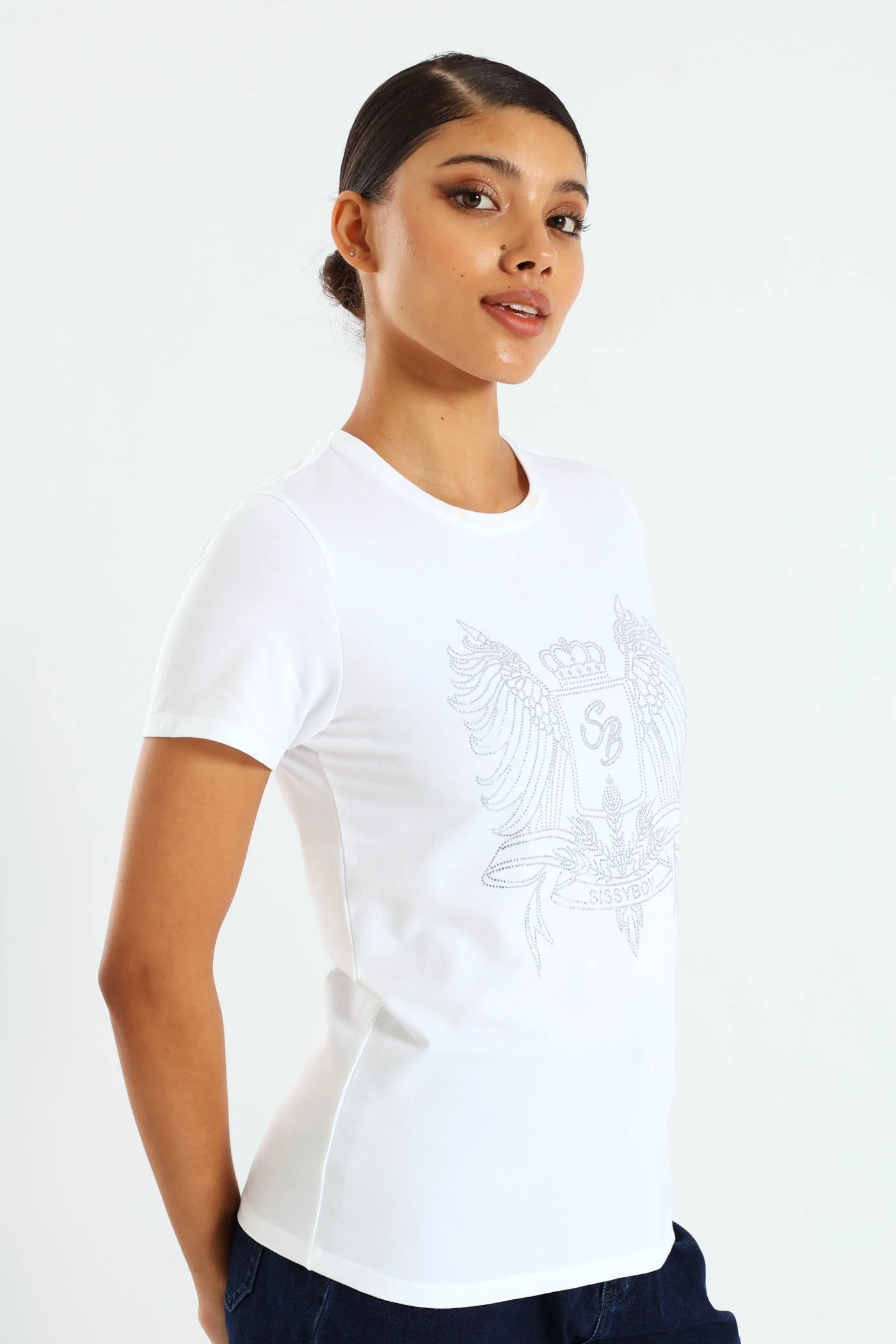Regular Fit Bling Logo Top - White - Image 2