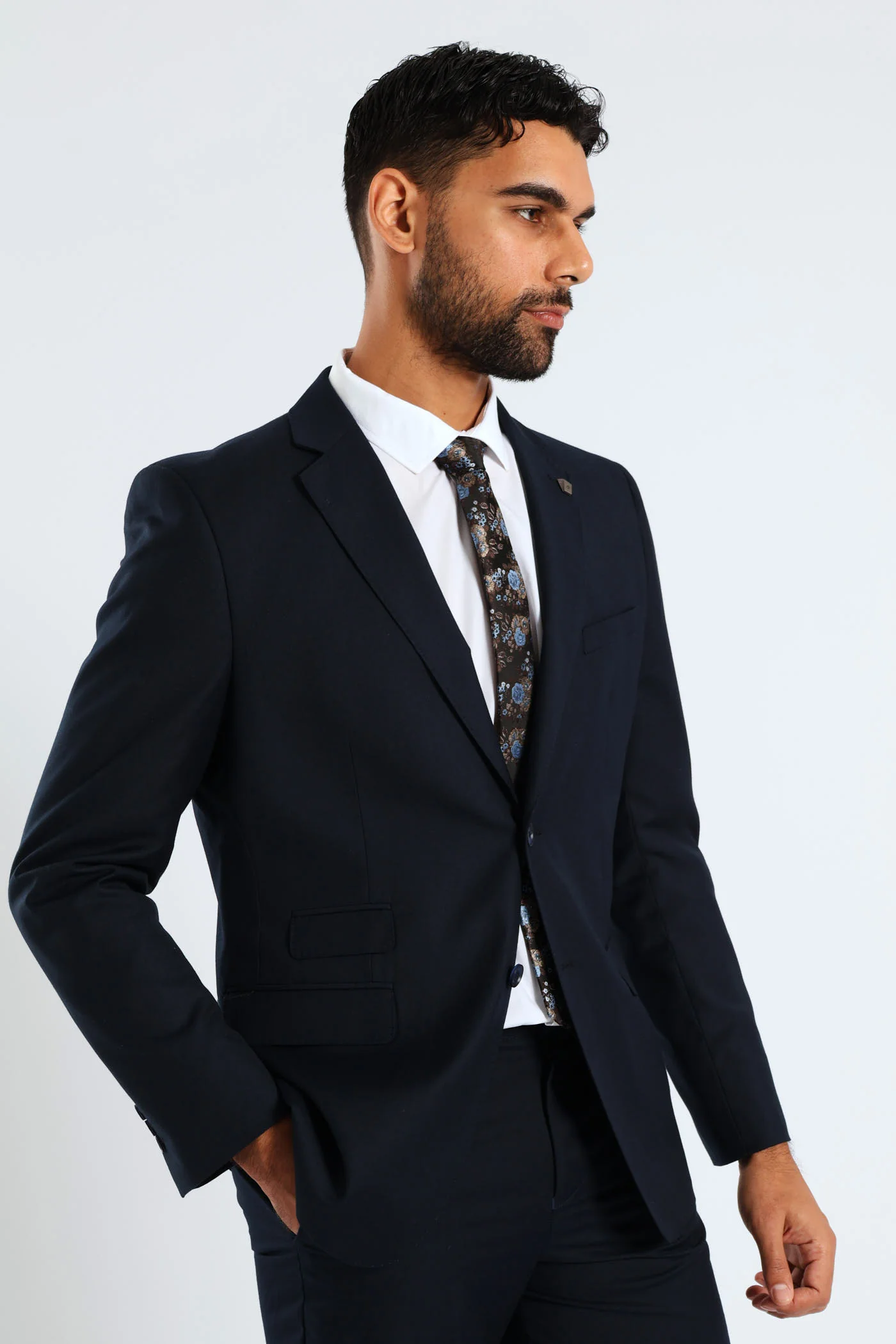 Regular Fit Viscose Blend Suit Jacket - Navy - Image 3