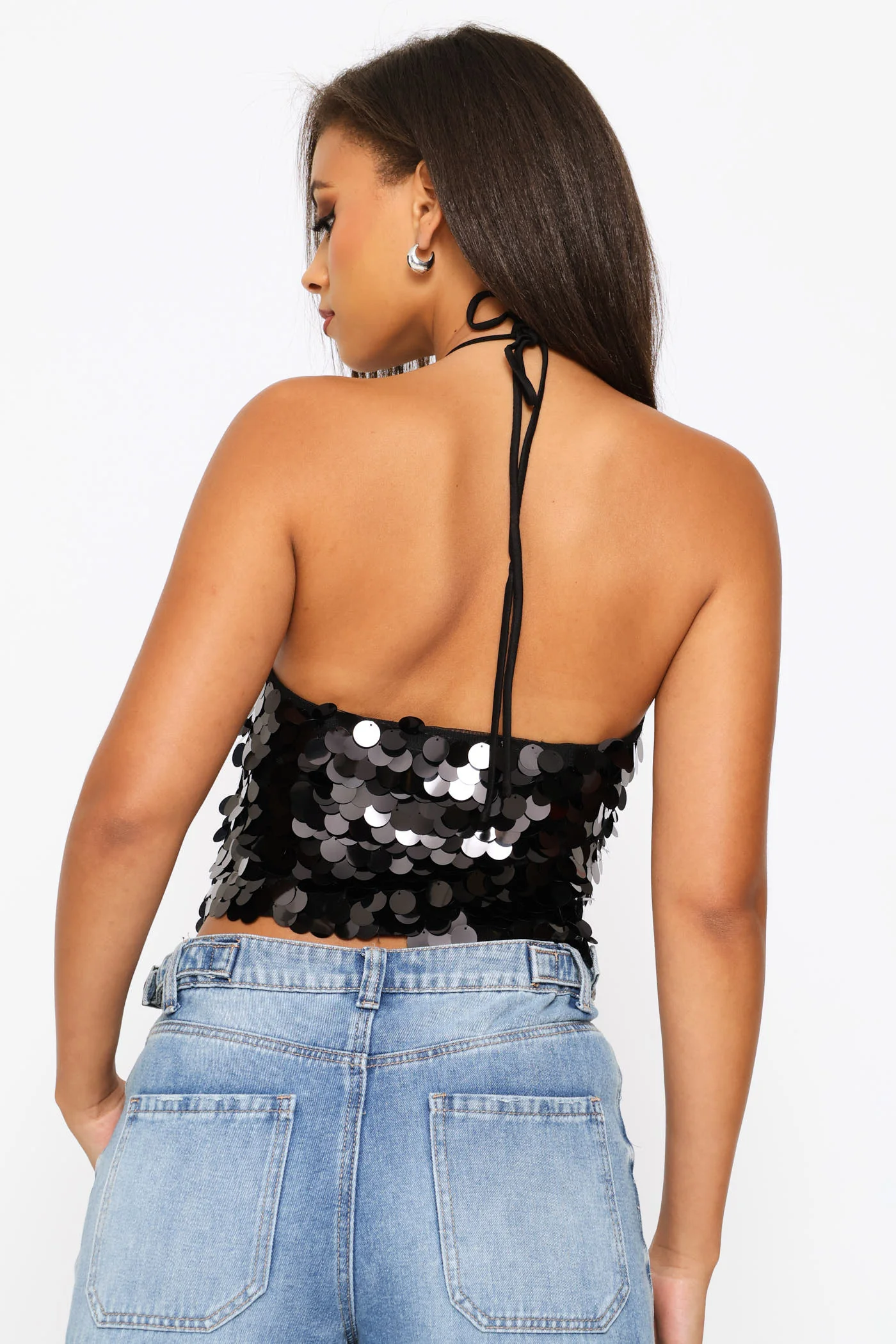 Regular Halter Knit Top - Black - Image 2
