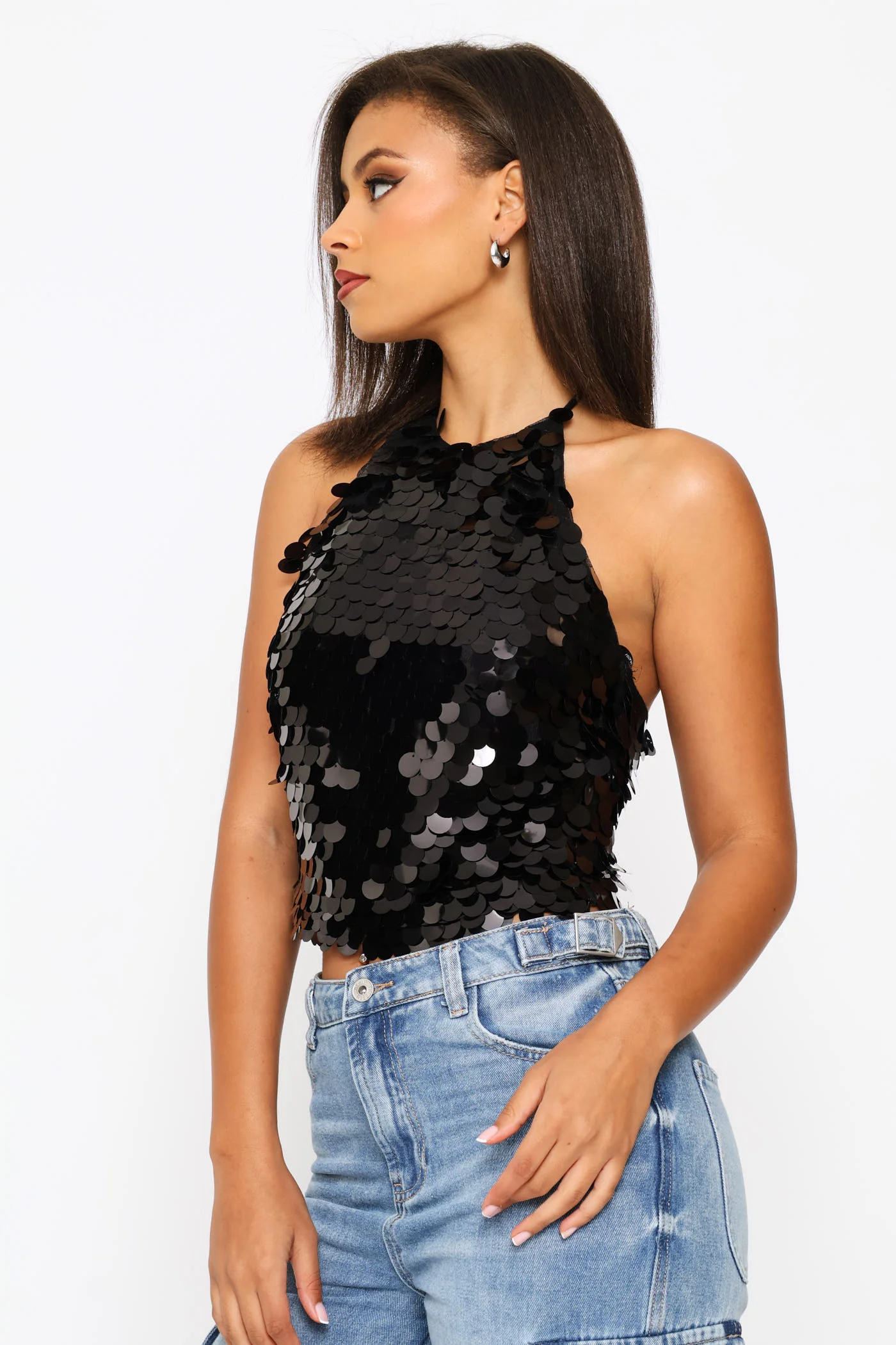 Regular Halter Knit Top - Black - Image 3