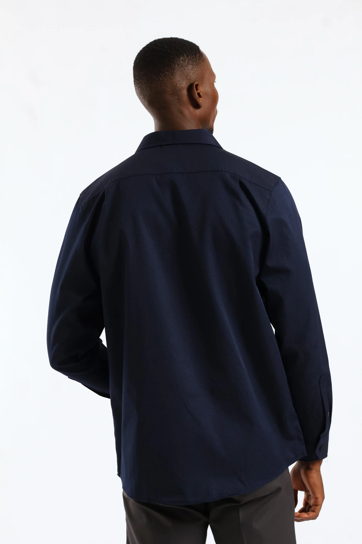 Regular Long Sleeve Diamond Textured Shirt - Navy - Image 4