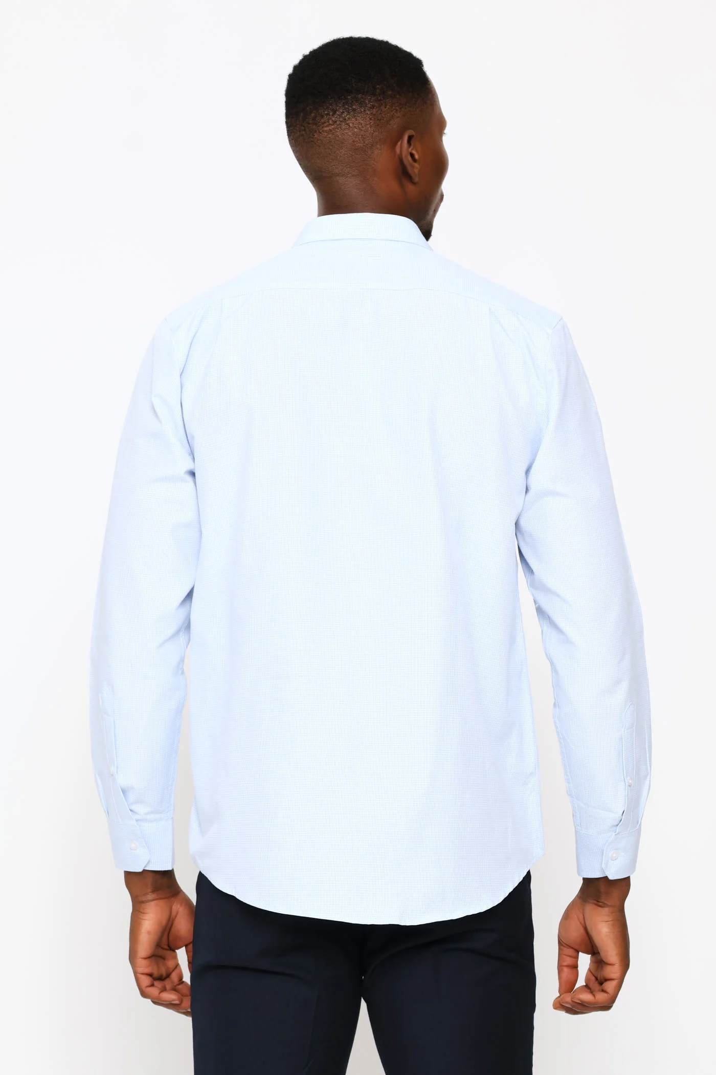 Regular Long Sleeve Geometric Textured Shirt - Mid Blue - Image 4