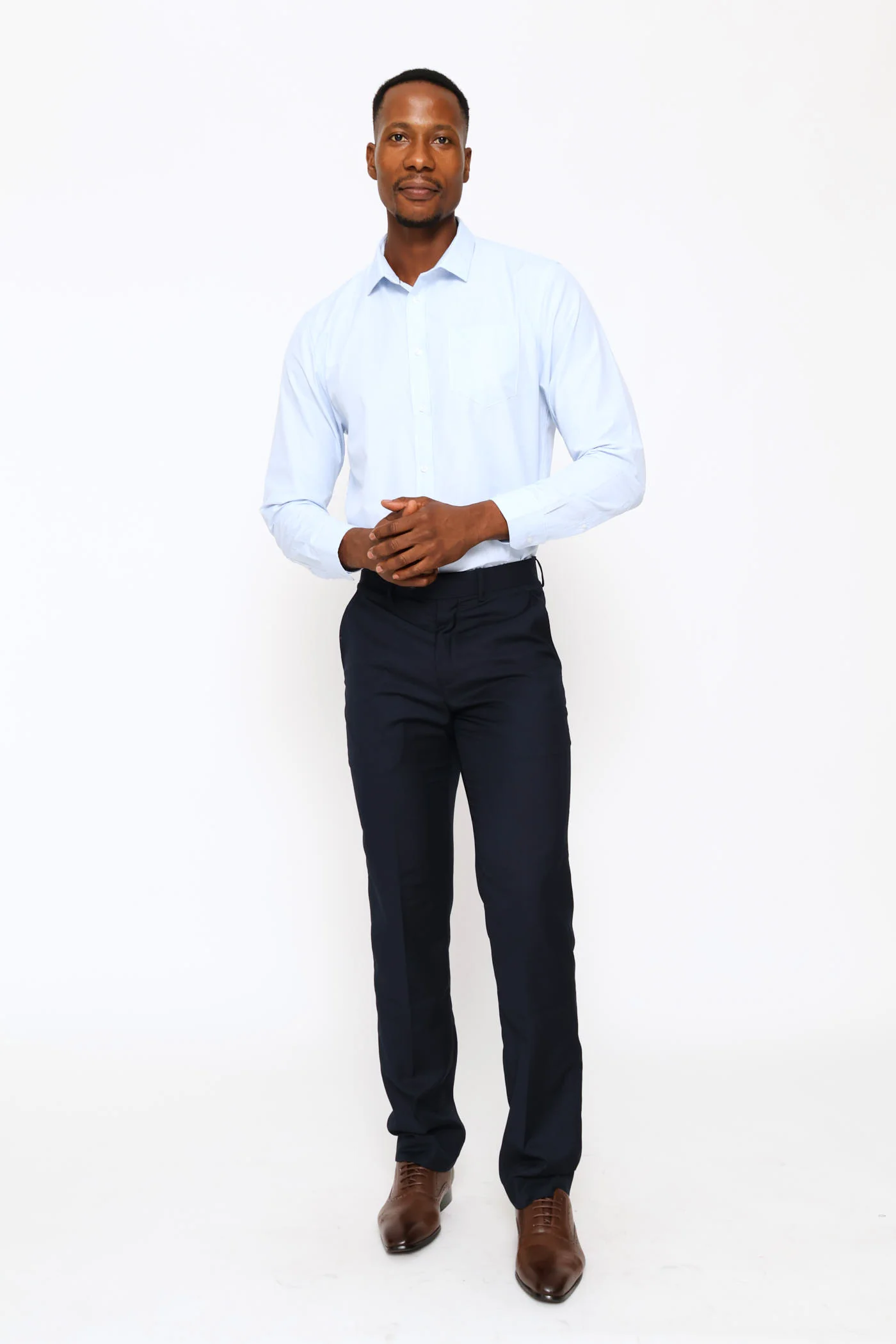 Regular Long Sleeve Geometric Textured Shirt - Mid Blue - Image 5