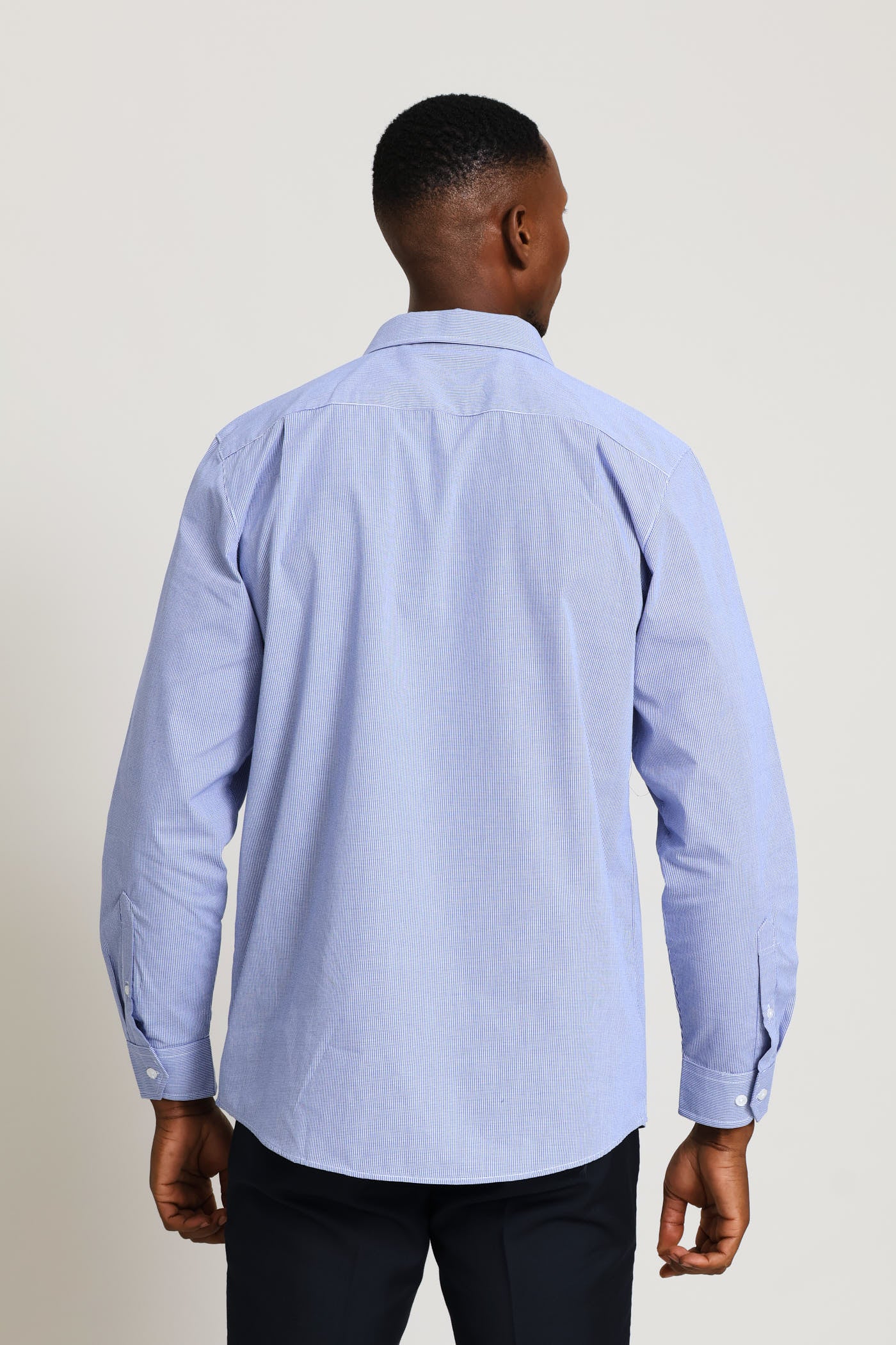 Regular Long Sleeve Mini Check Textured Shirt - Mid Blue - Image 5