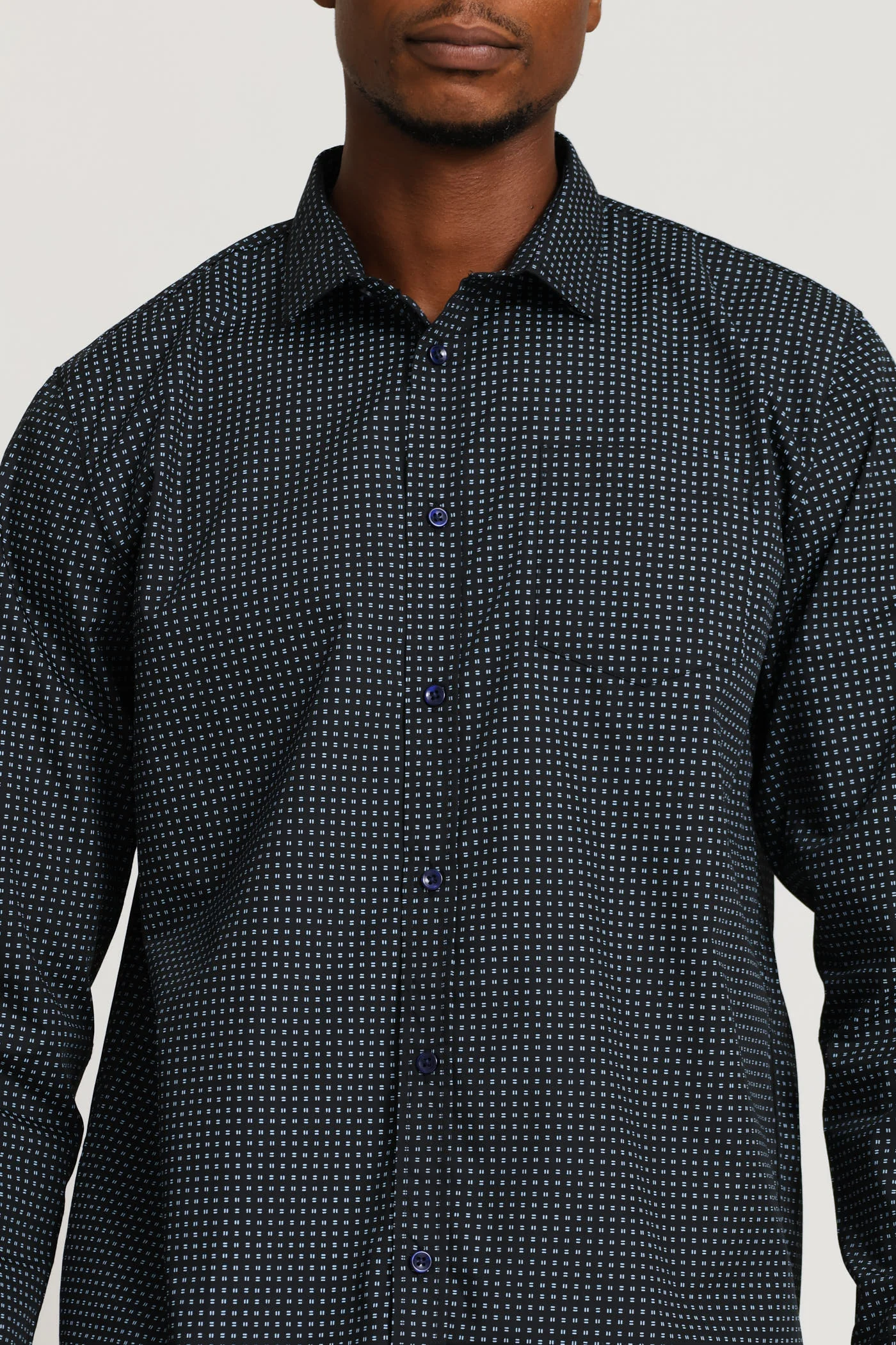 Regular Long Sleeve Mini Line Printed Shirt - Black/Blue - Image 2