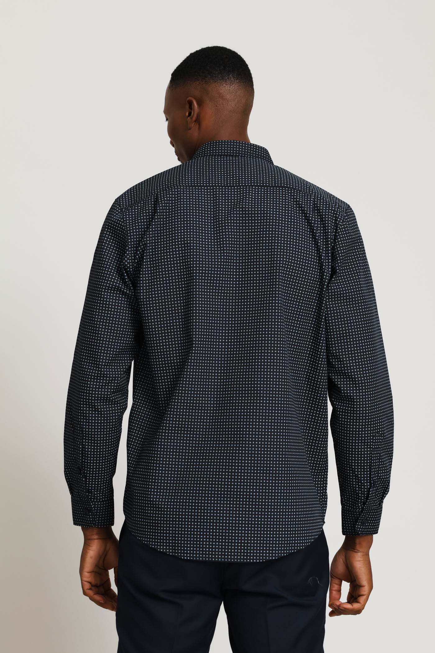 Regular Long Sleeve Mini Line Printed Shirt - Black/Blue - Image 4
