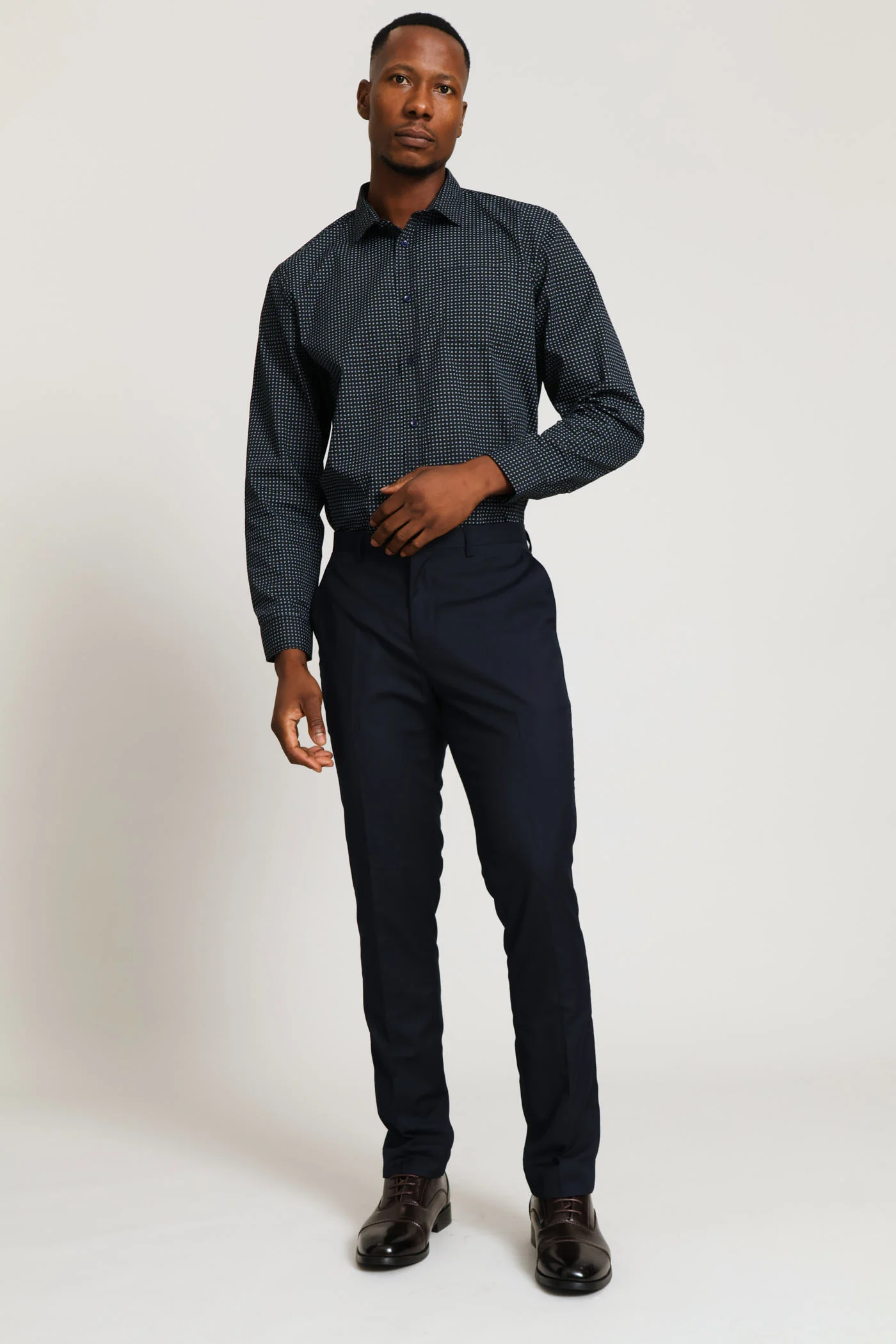 Regular Long Sleeve Mini Line Printed Shirt - Black/Blue - Image 5