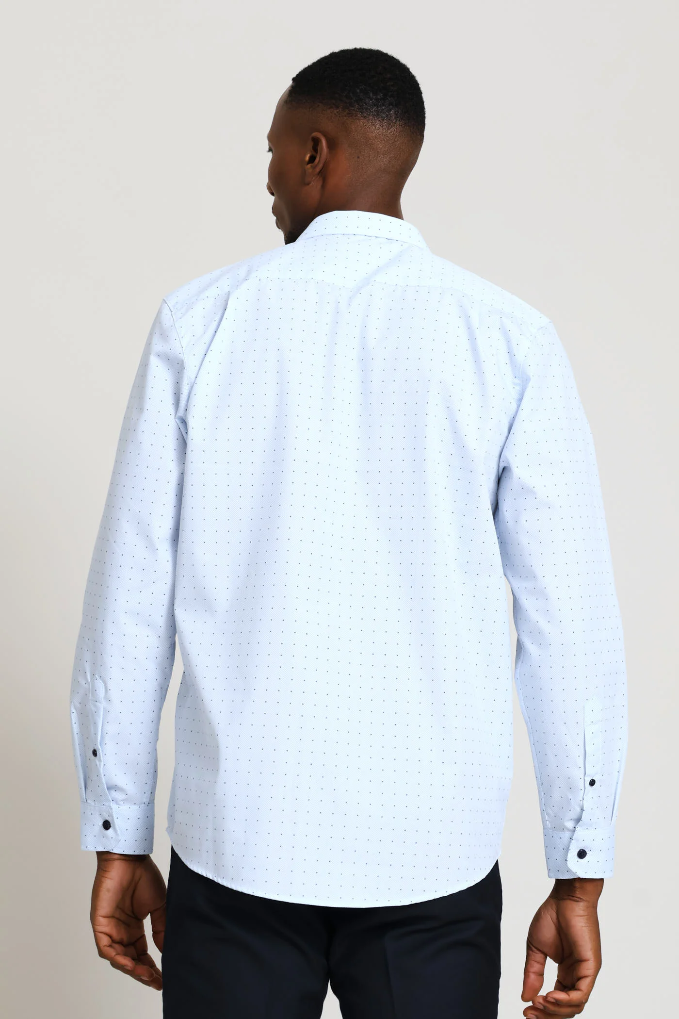 Regular Long Sleeve Spot Printed Shirt - White/Blue - Image 2