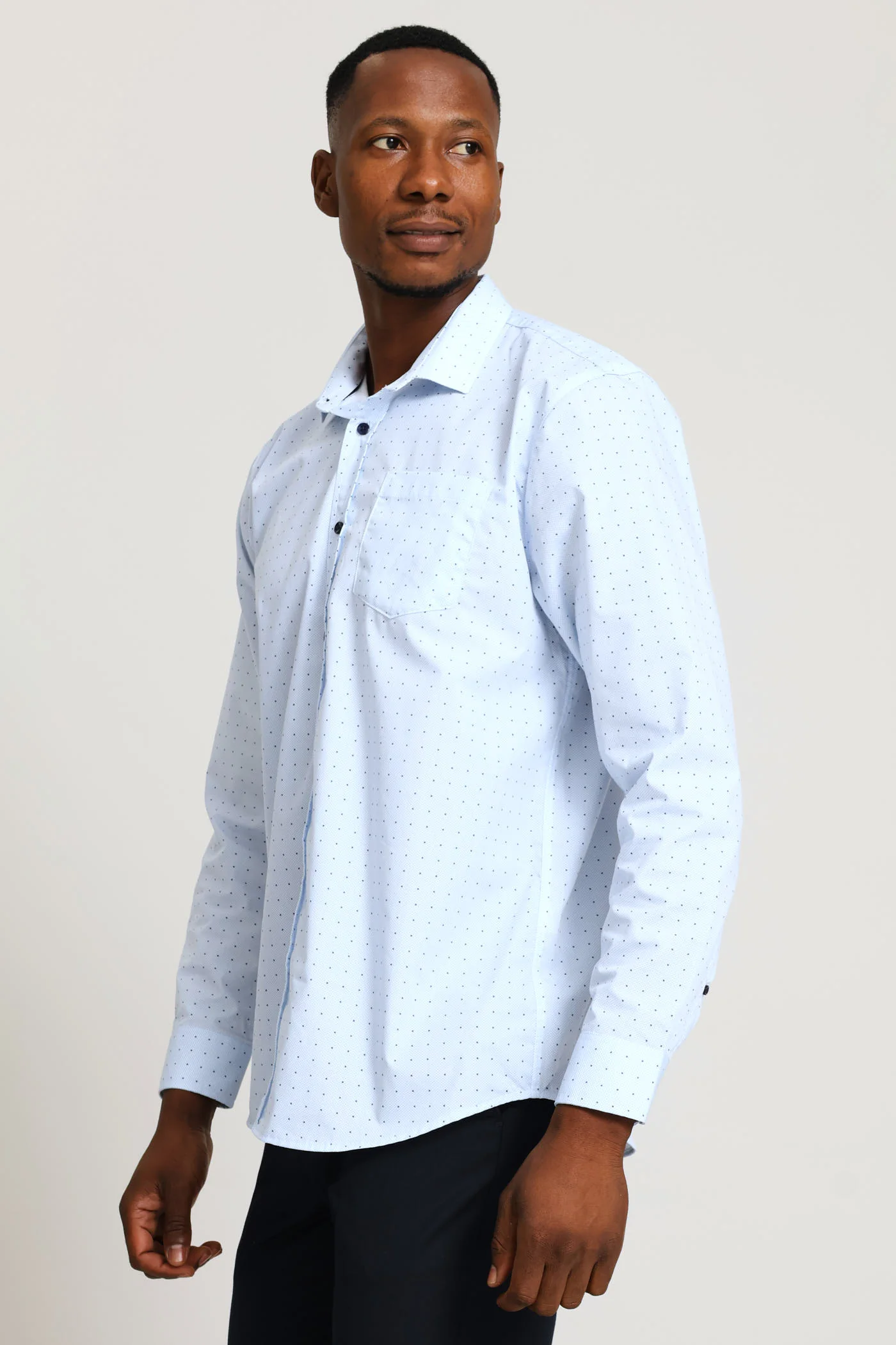 Regular Long Sleeve Spot Printed Shirt - White/Blue - Image 3