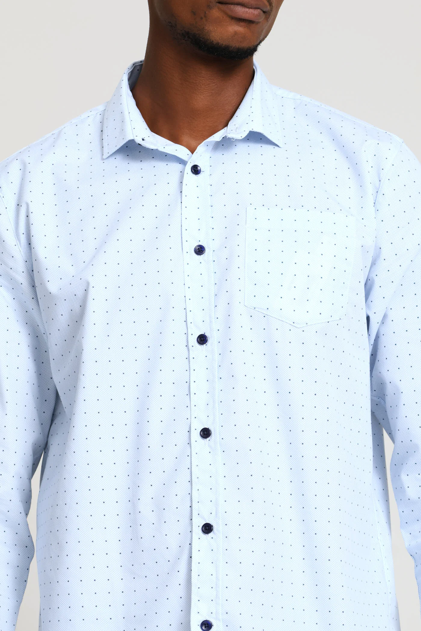 Regular Long Sleeve Spot Printed Shirt - White/Blue - Image 4