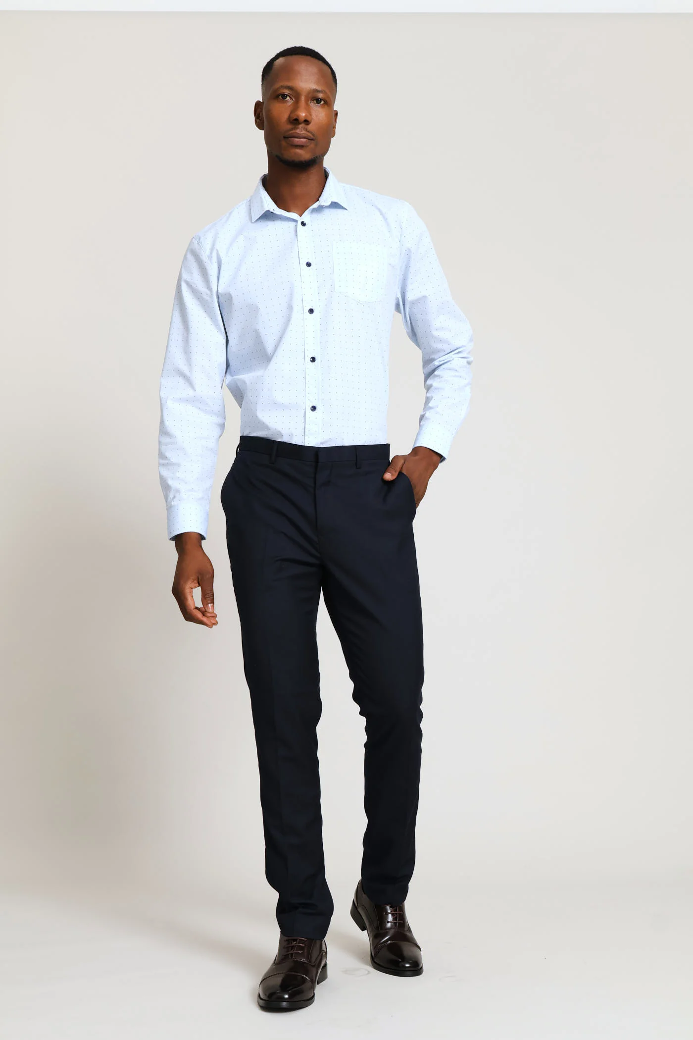 Regular Long Sleeve Spot Printed Shirt - White/Blue - Image 5
