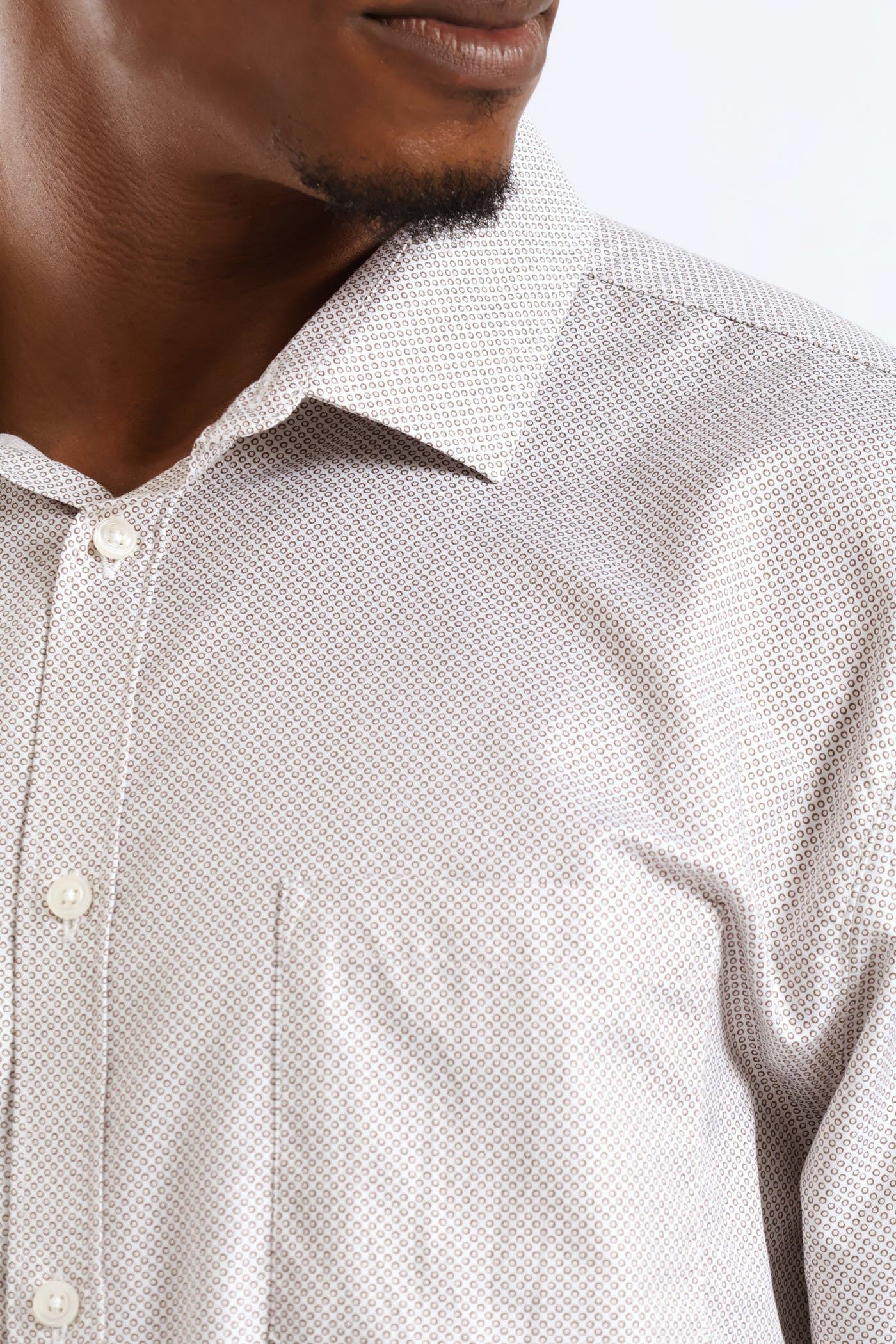 Regular Long Sleeve Spotted Textured Shirt - White/Beige - Image 2
