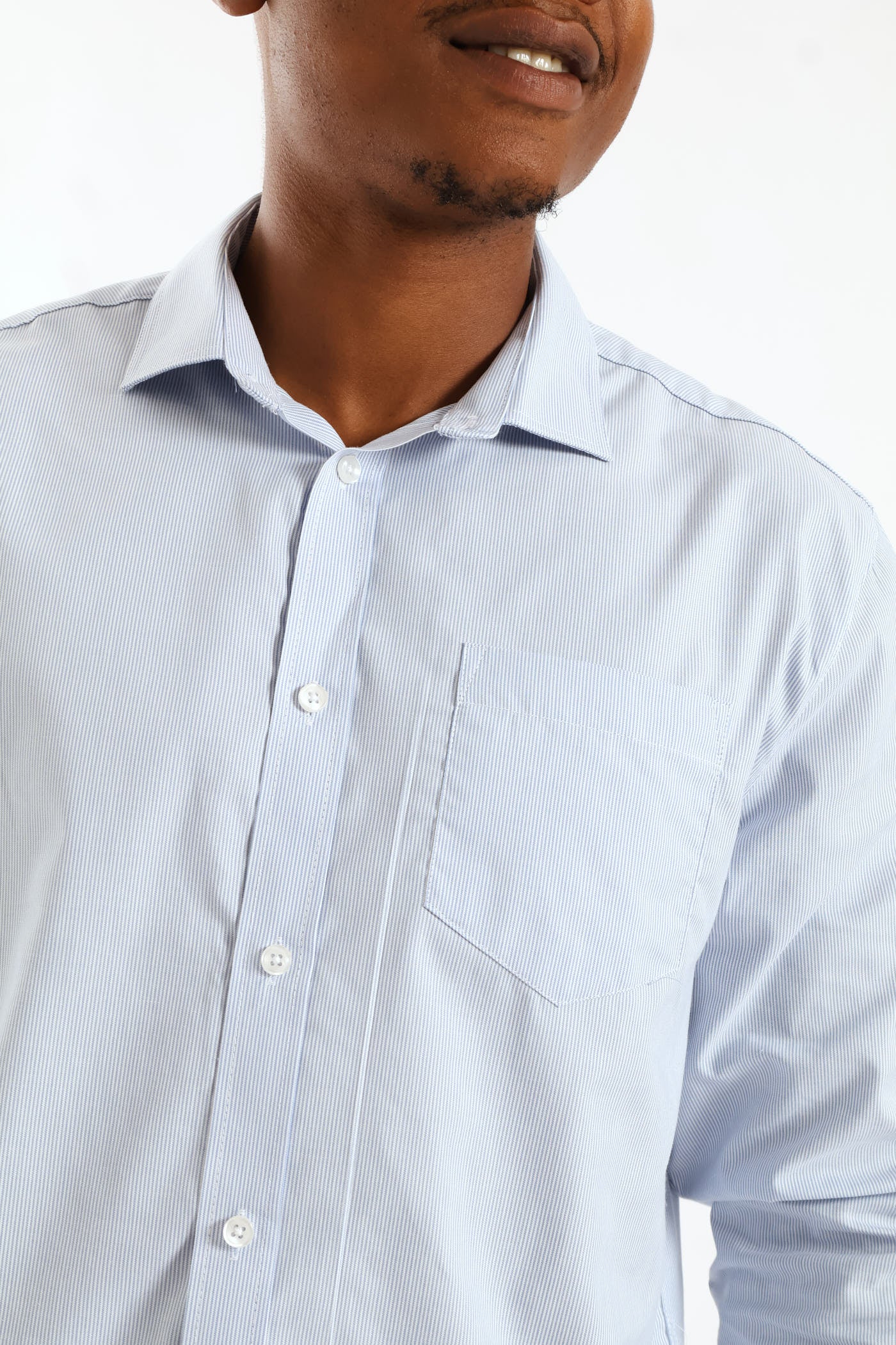 Regular Long Sleeve Stripe Textured Shirt - Light Blue/White - Image 2