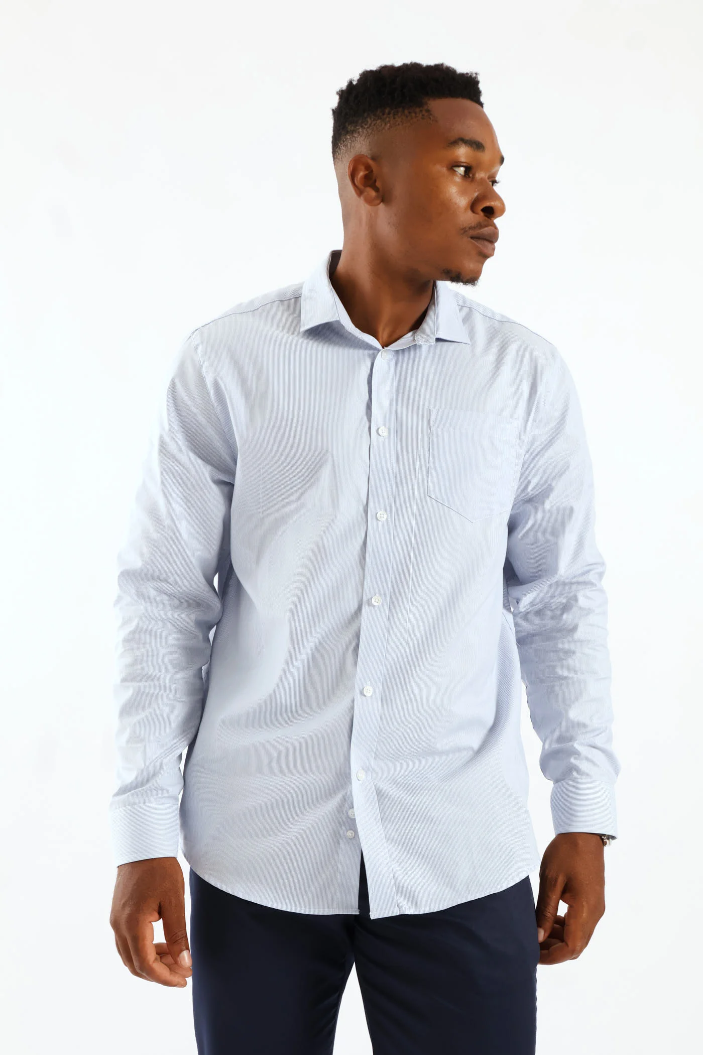 Regular Long Sleeve Stripe Textured Shirt - Light Blue/White - Image 3