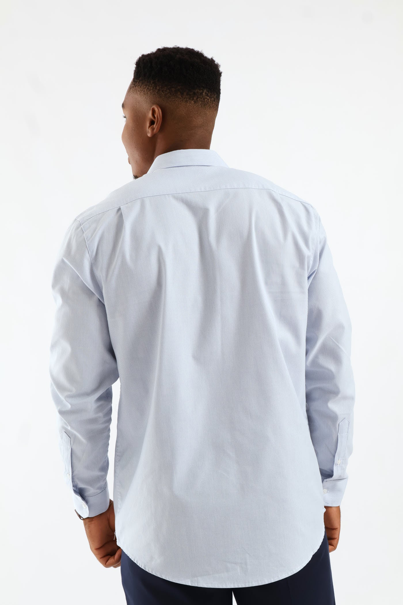 Regular Long Sleeve Stripe Textured Shirt - Light Blue/White - Image 5