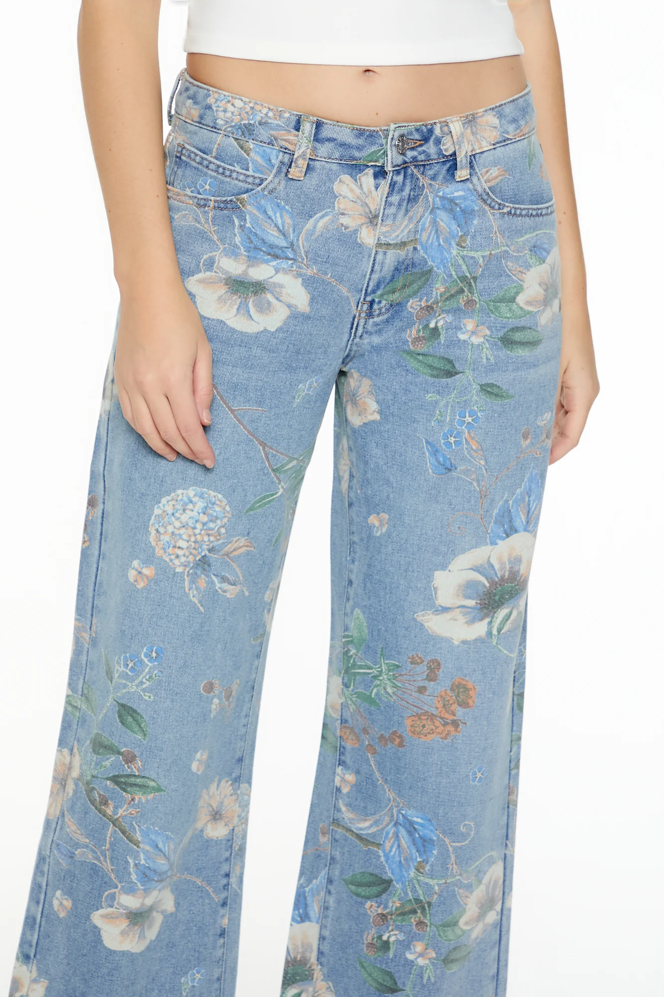 Floral Mid-Rise Baggy Jean - Light Blue - Image 2
