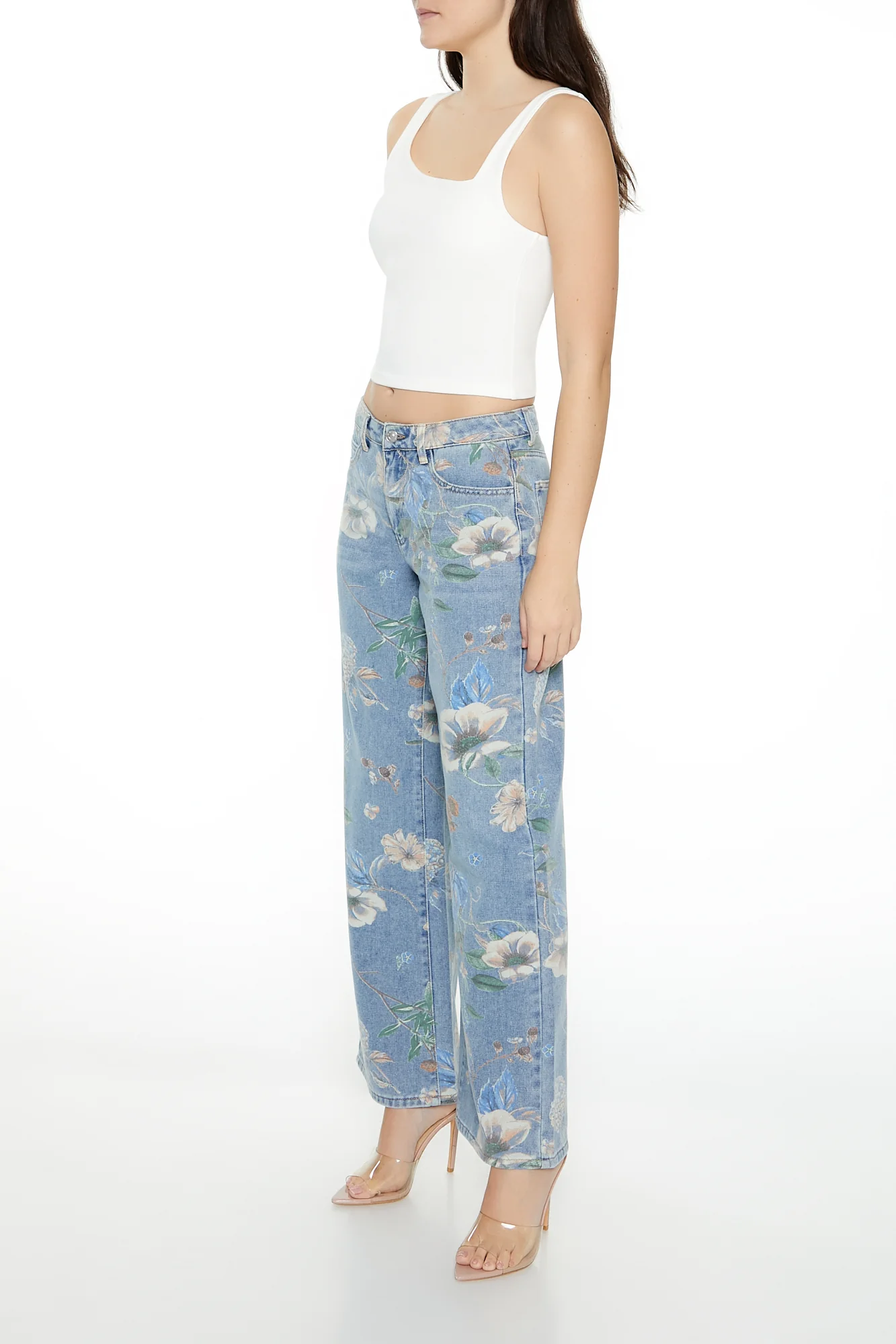 Floral Mid-Rise Baggy Jean - Light Blue - Image 4