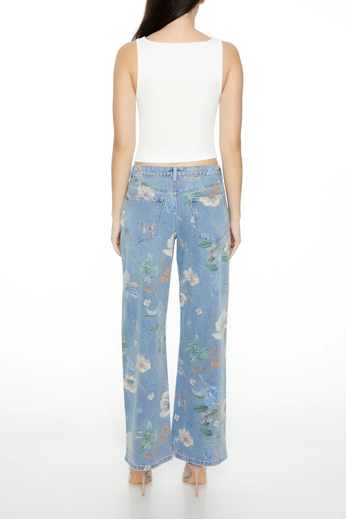 Floral Mid-Rise Baggy Jean - Light Blue - Image 5