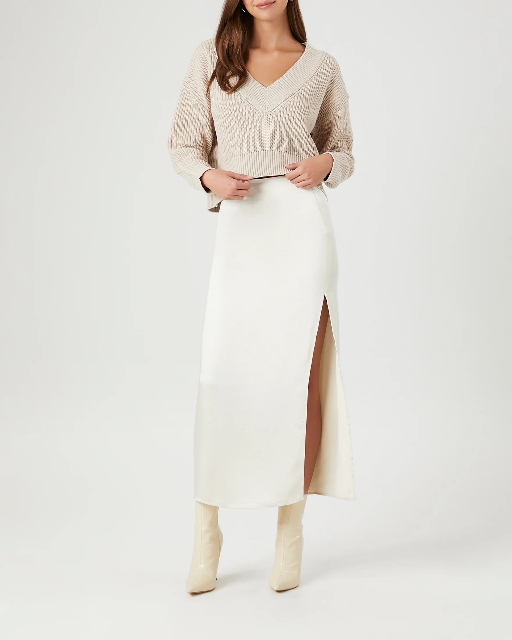 Regular V-Neck Pullover Sweater - Oatmeal - Image 4