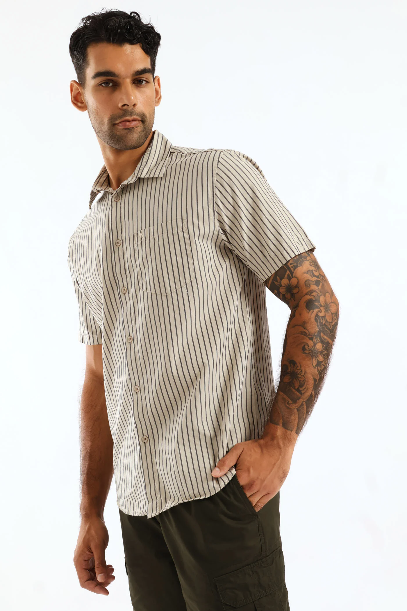 Regular Stripe Shirt - Stone - Image 3