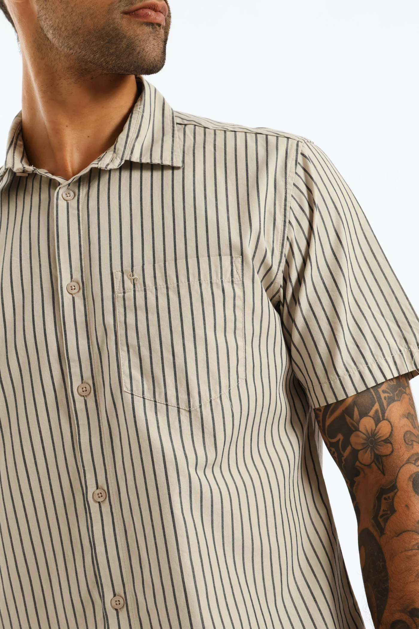 Regular Stripe Shirt - Stone - Image 5