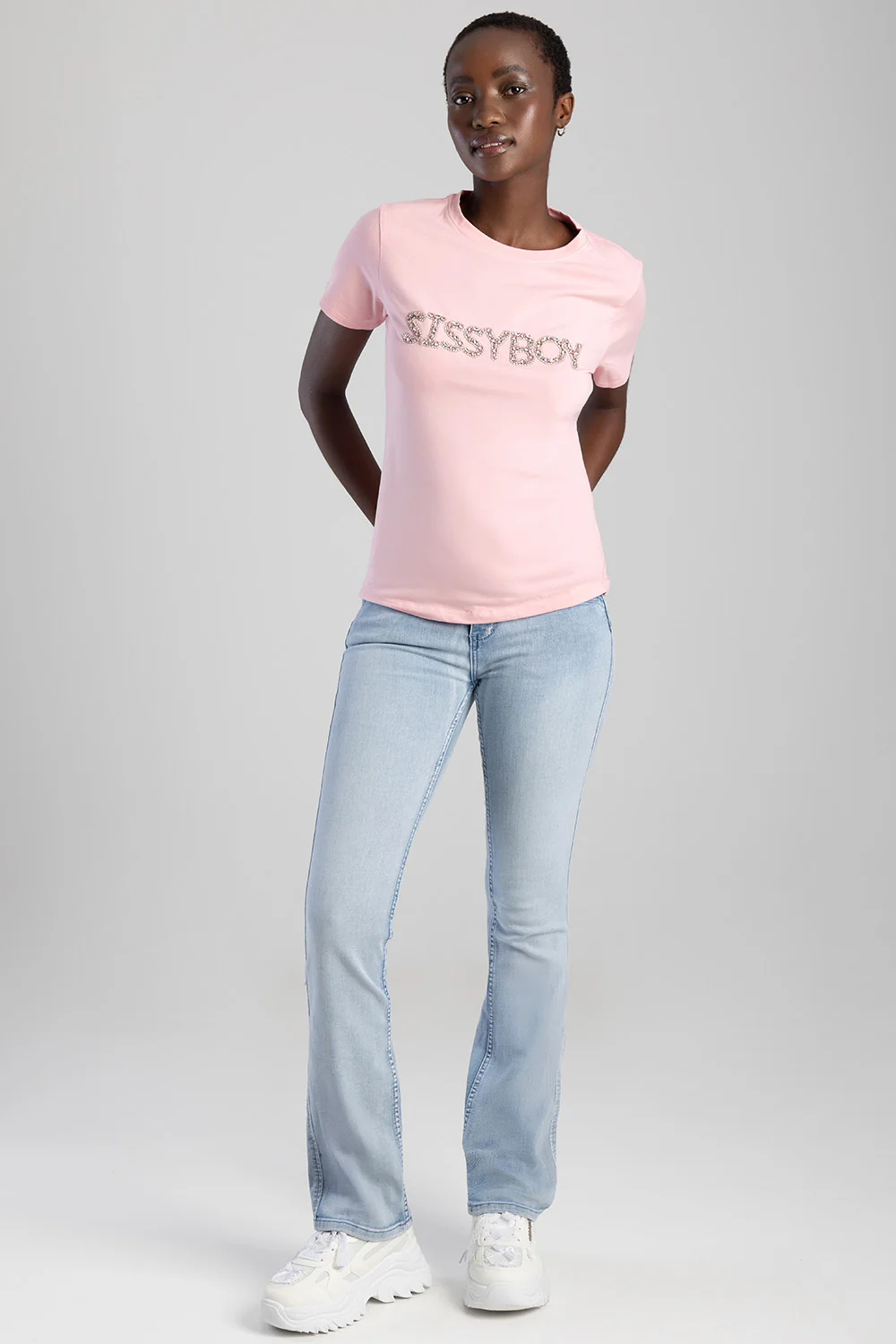Regular T-Shirt With Diamante Transfer - Pink - Image 4