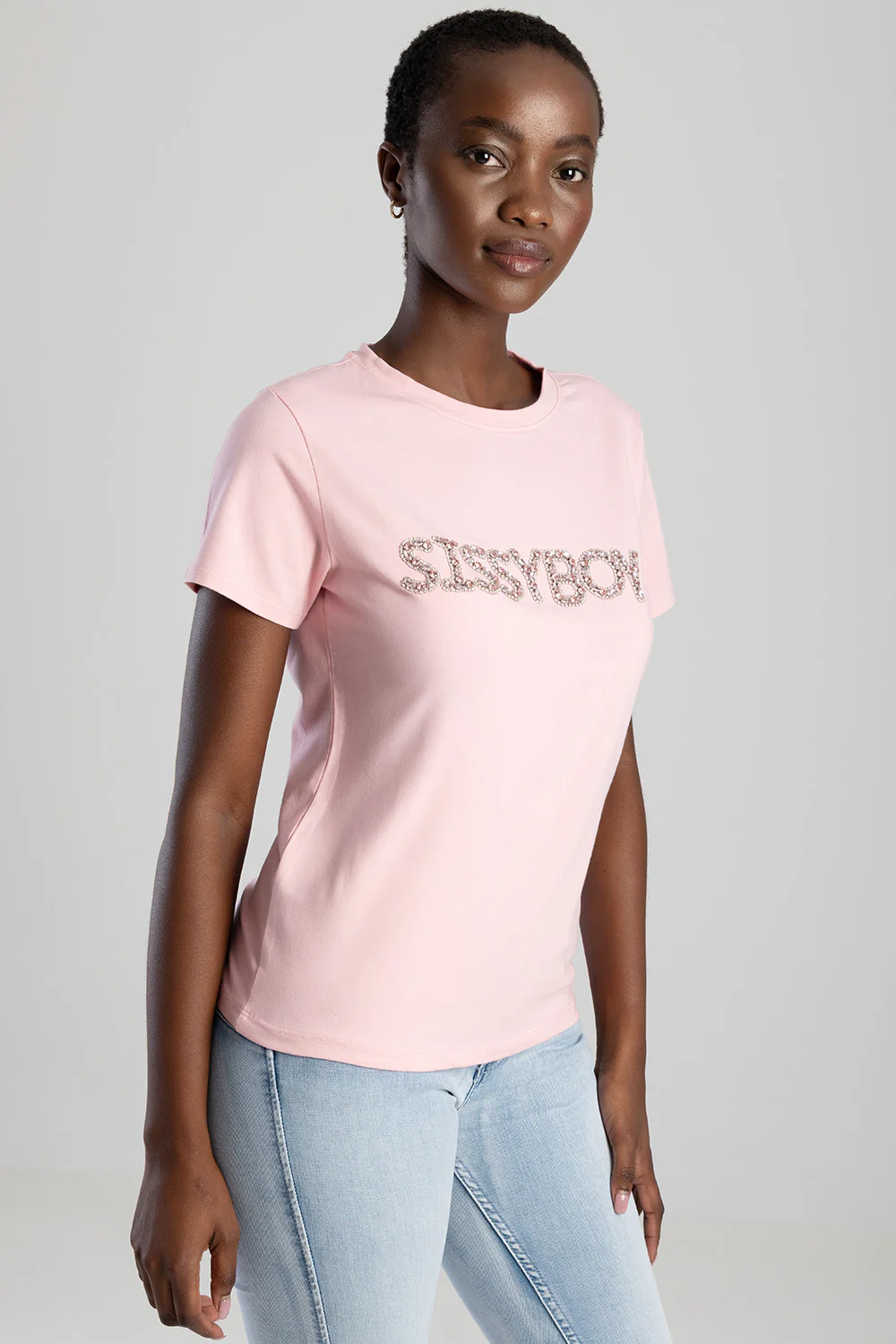 Regular T-Shirt With Diamante Transfer - Pink - Image 5