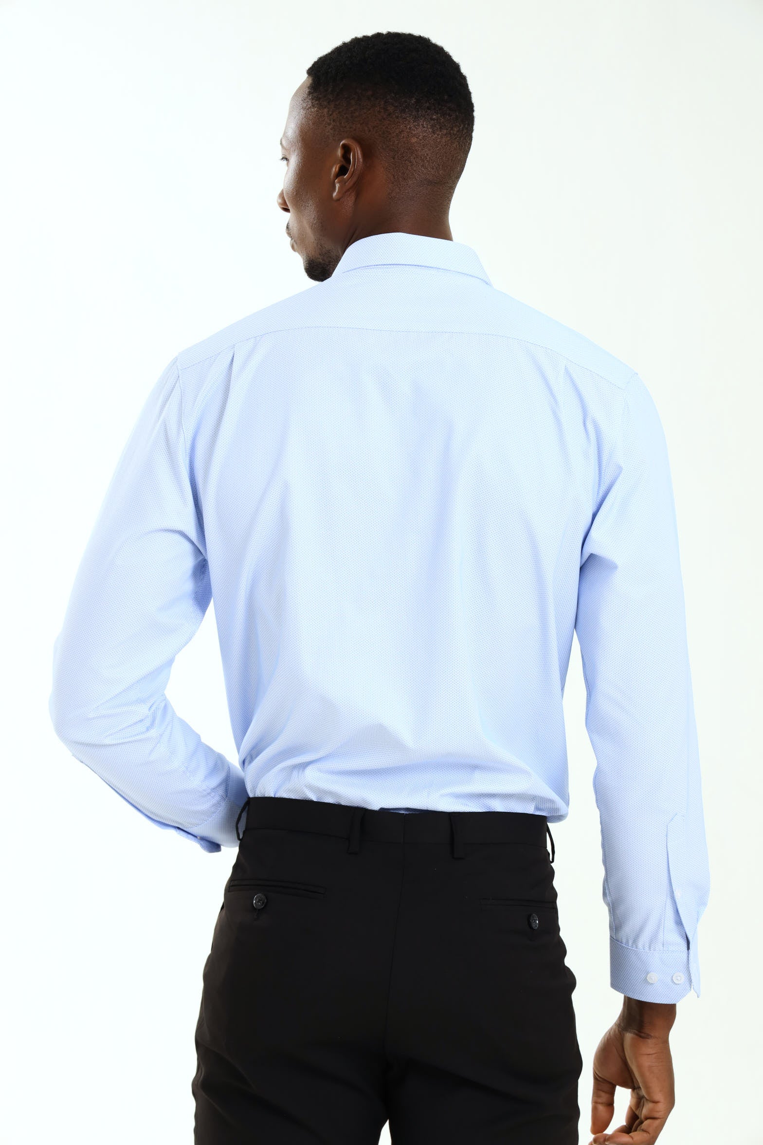 Regular Tonal Check Textured Long Sleeve Shirt - Light Blue - Image 3