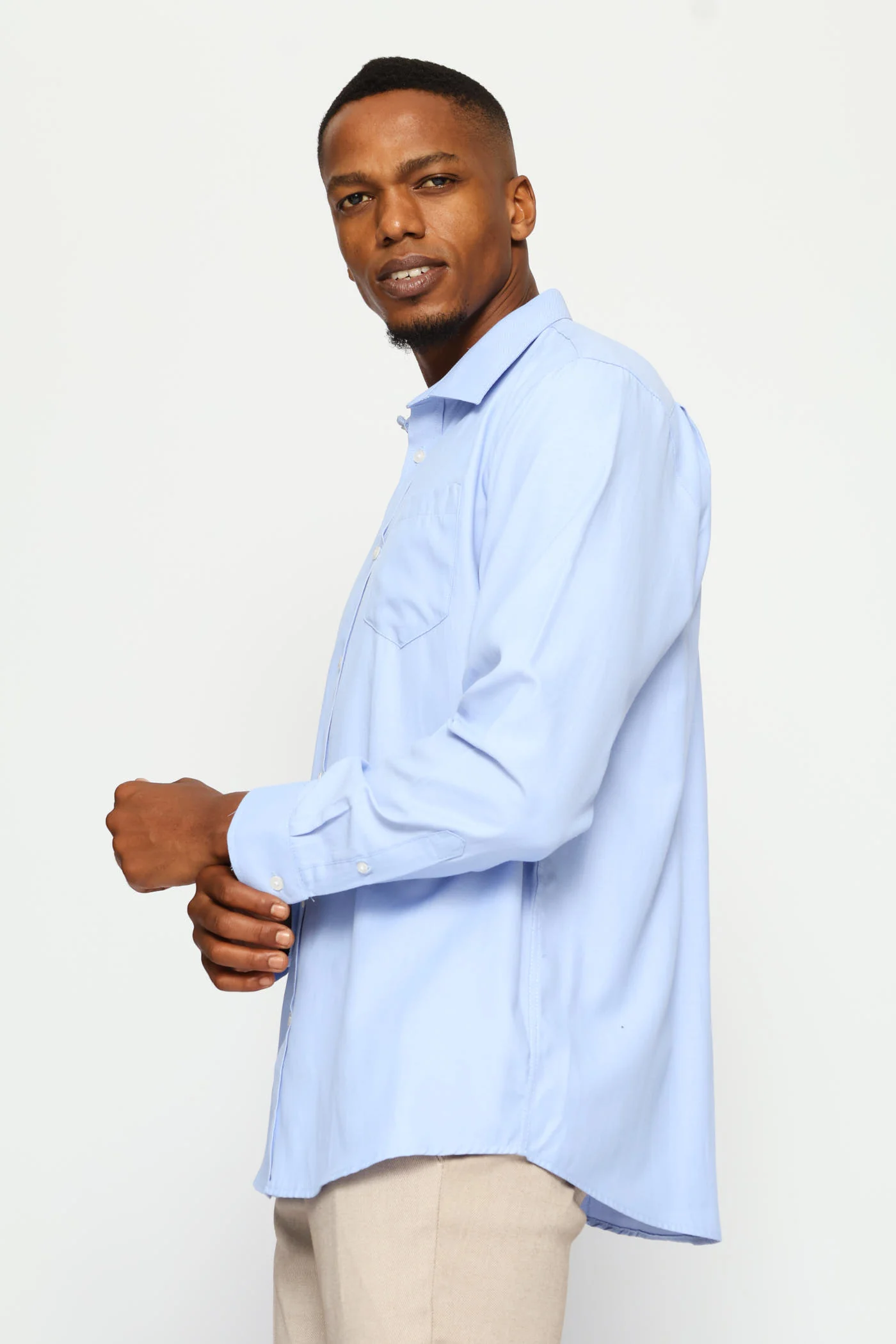 Regular Tonal Textured Shirt - Light Blue - Image 3