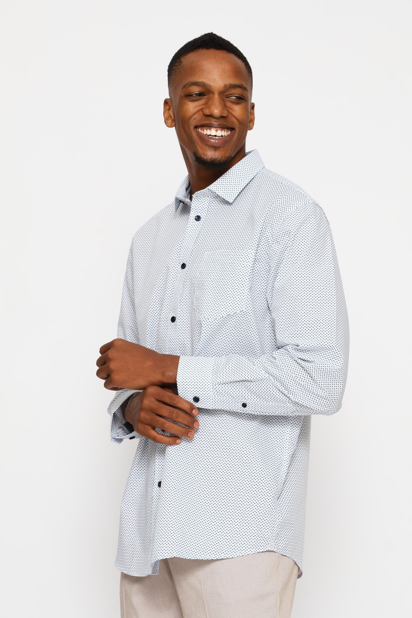 Regular Triangle & Spot Printed Shirt - White/Blue - Image 3
