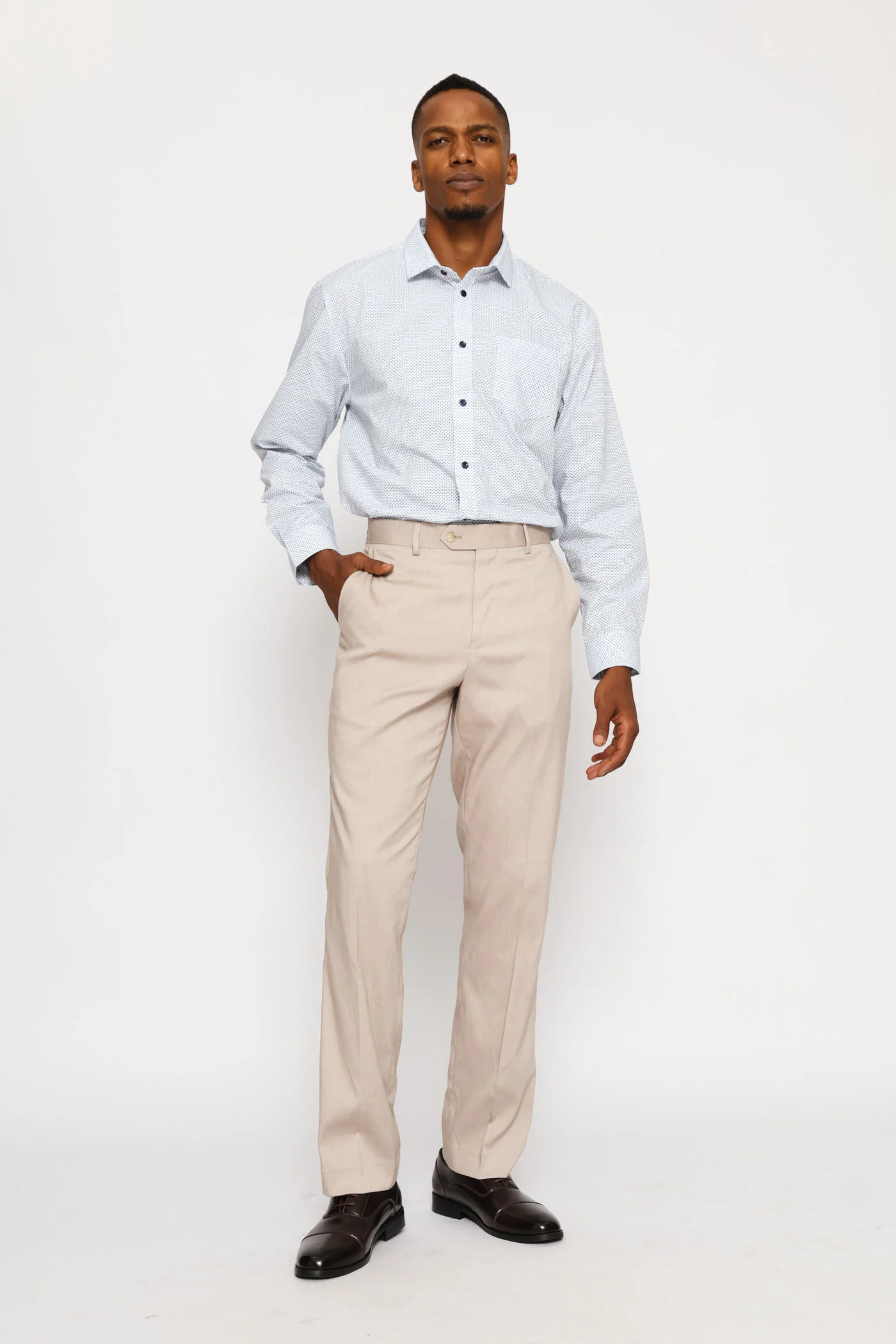 Regular Triangle & Spot Printed Shirt - White/Blue - Image 5