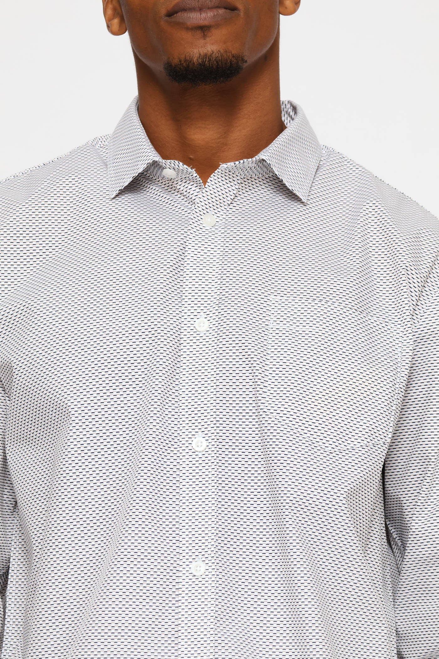 Regular Two-Tone Diamond Spot Long Sleeve Shirt - Navy/Brown - Image 2