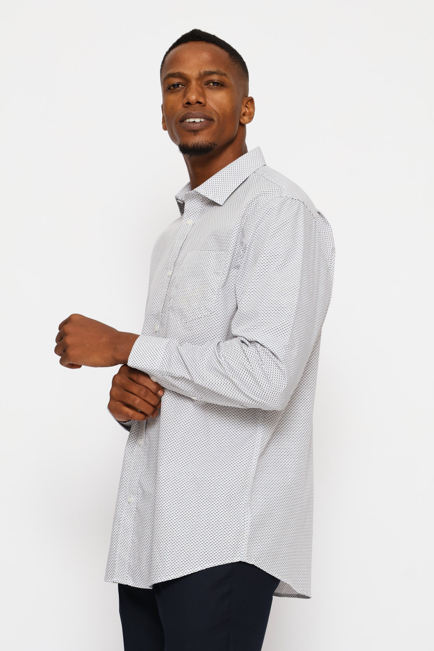 Regular Two-Tone Diamond Spot Long Sleeve Shirt - Navy/Brown - Image 3