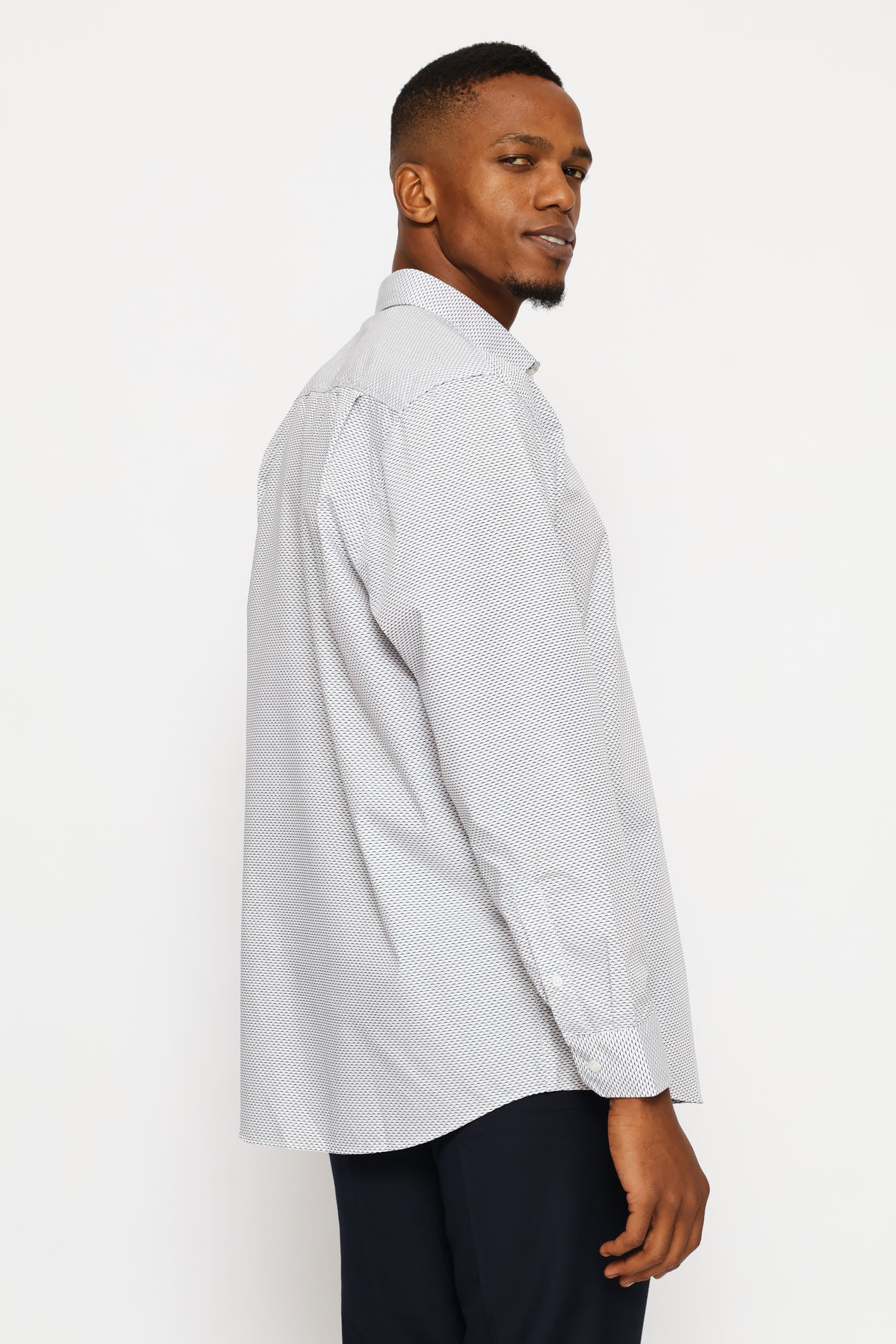 Regular Two-Tone Diamond Spot Long Sleeve Shirt - Navy/Brown - Image 4