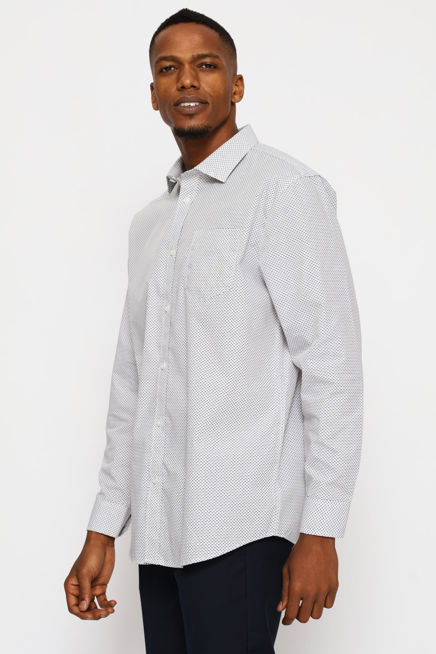 Regular Two-Tone Diamond Spot Long Sleeve Shirt - Navy/Brown - Image 5