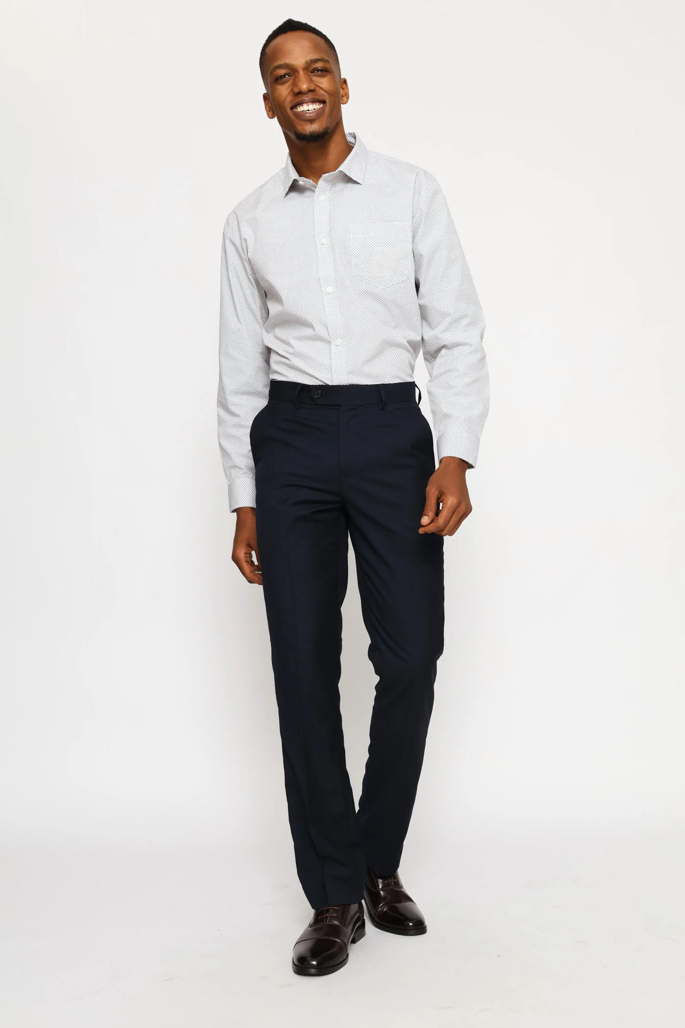 Regular Two-Tone Diamond Spot Long Sleeve Shirt - Navy/Brown - Image 6