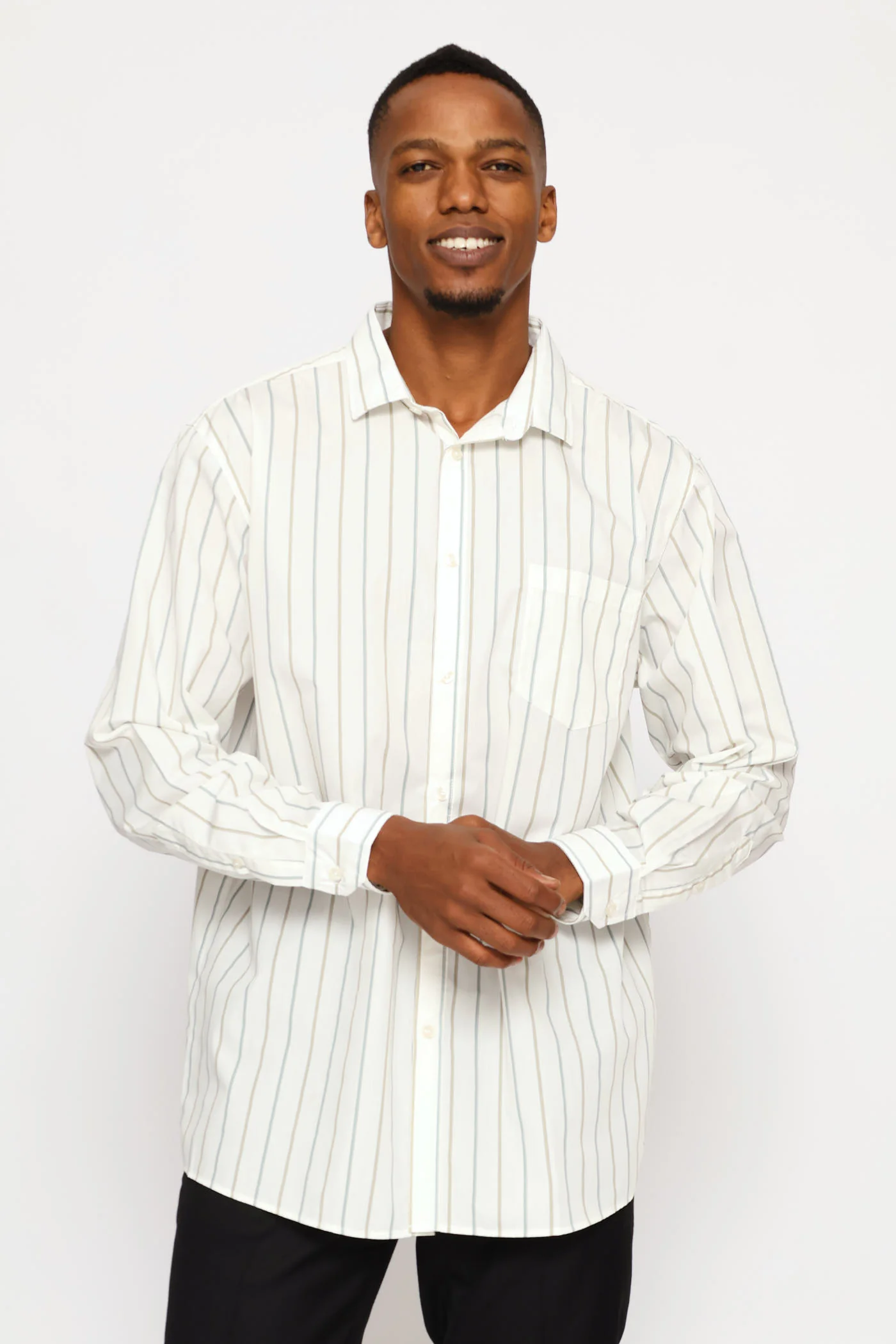 Regular Two-Tone Stripe Print Shirt - Multi - Image 3
