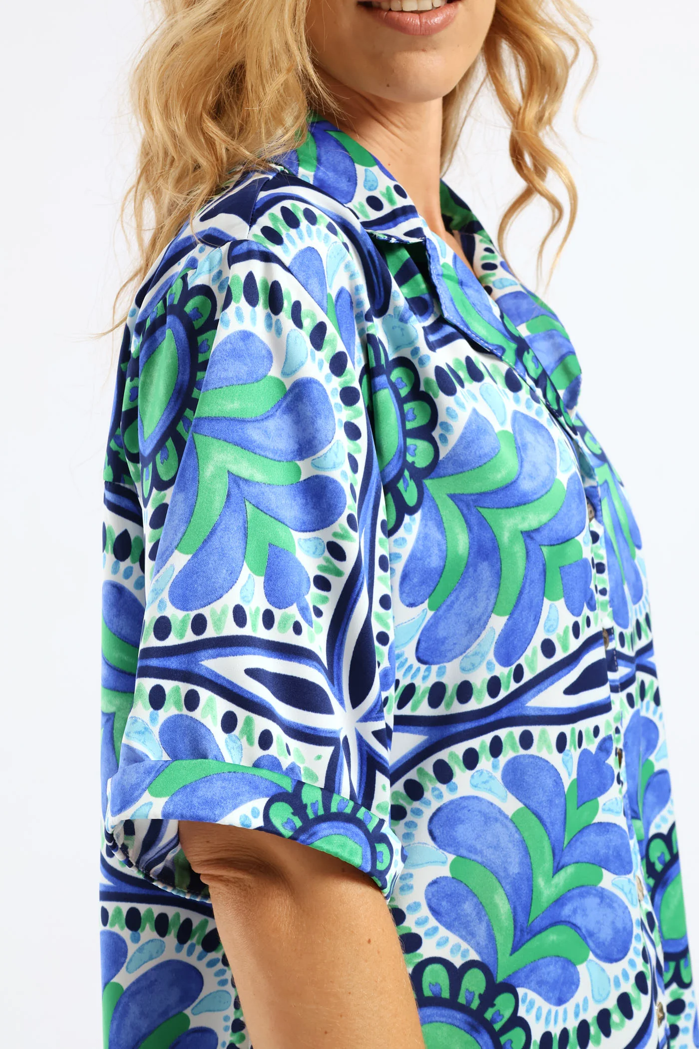 Relaxed Boxy Satin Shirt - Green/Blue - Image 3