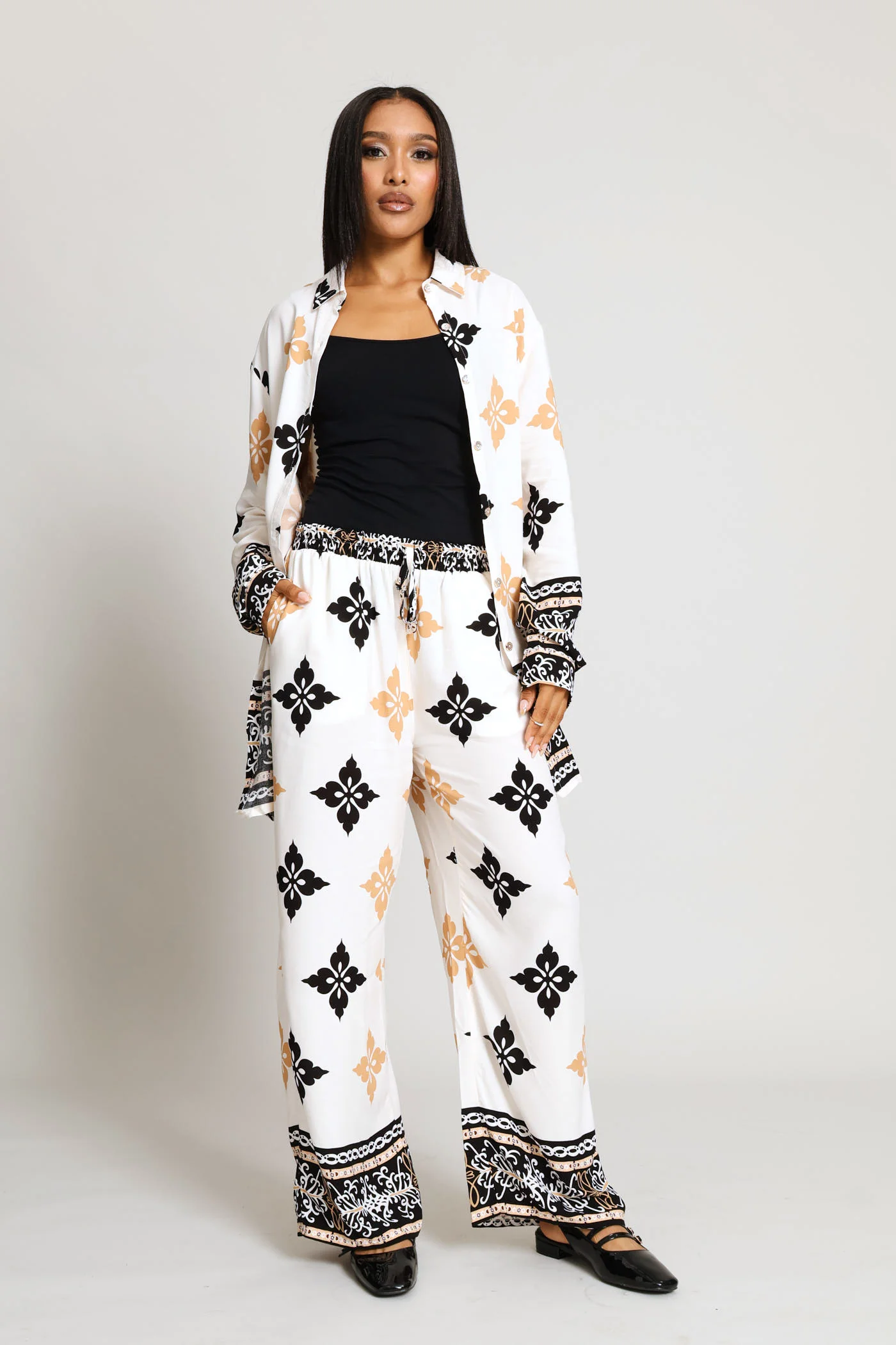 Relaxed Printed Border Shirt - Cream/Multi - Image 7