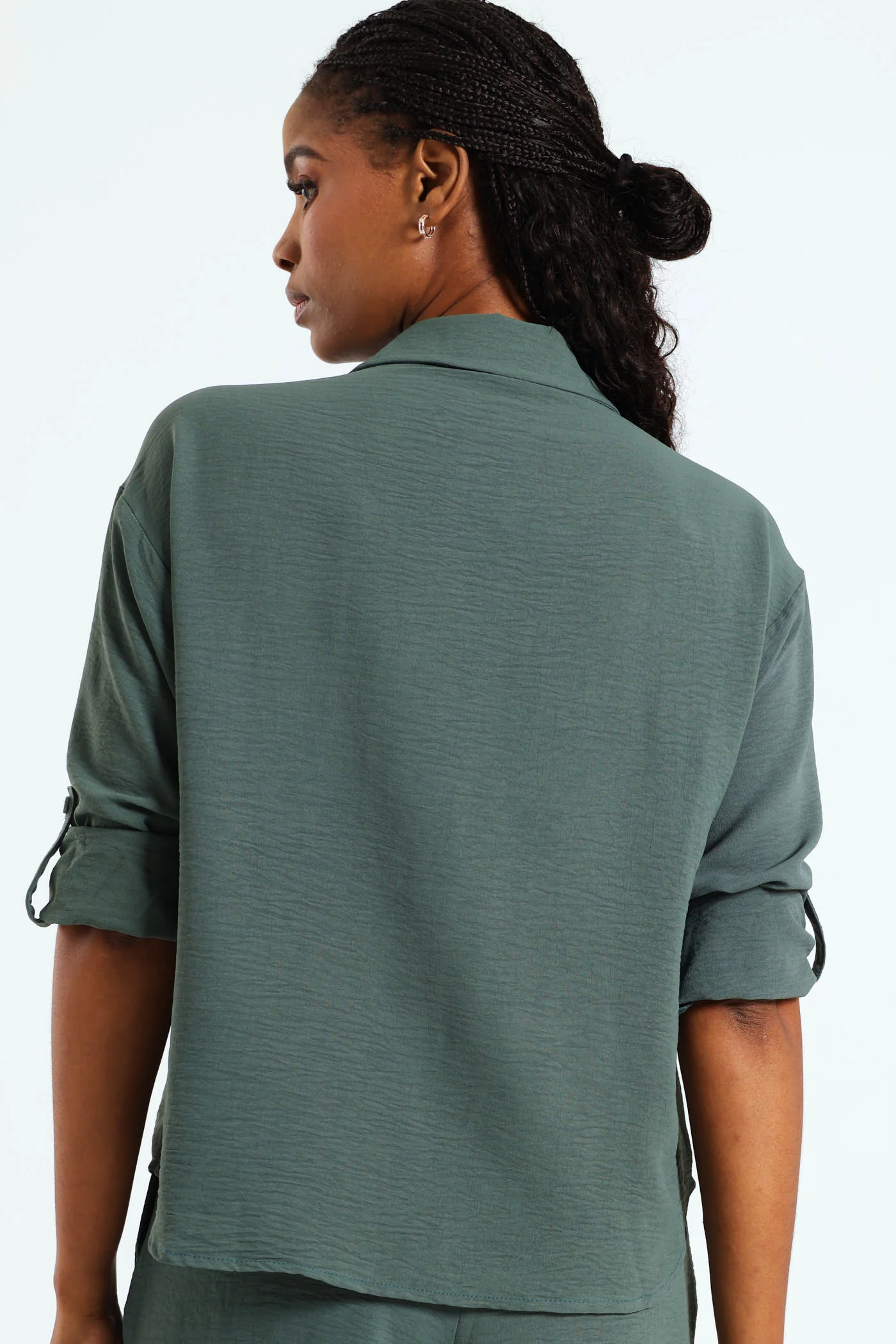 Relaxed Shirt With Tab & Button Detail - Forest Green - Image 4