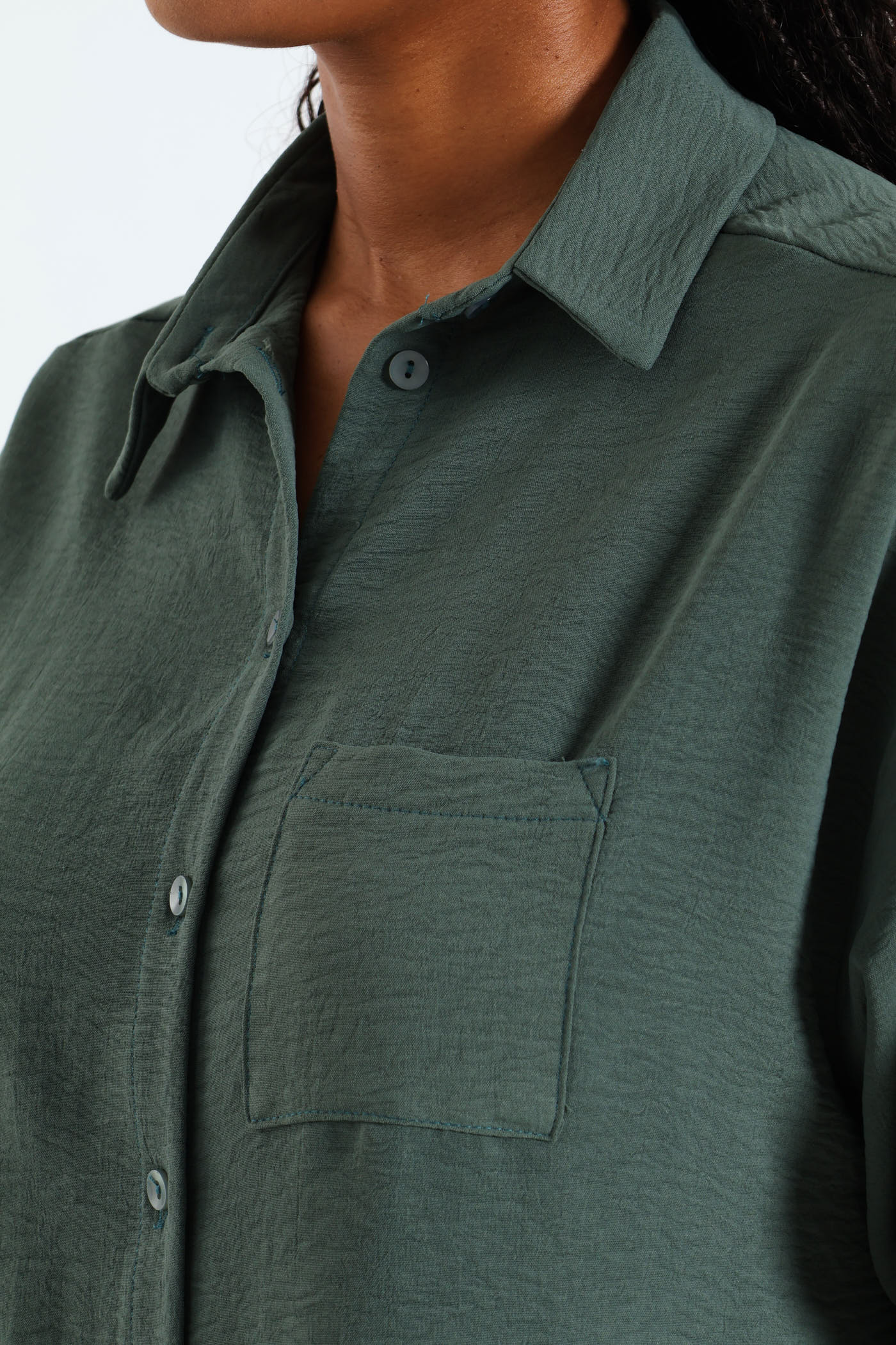 Relaxed Shirt With Tab & Button Detail - Forest Green - Image 5